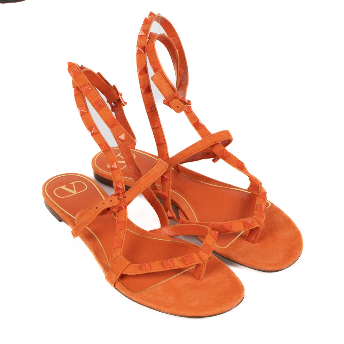 shop 100% authentic second hand Valentino Garavani Orange Rockstud Sandals - Size 39 1/2 on Labellov.com