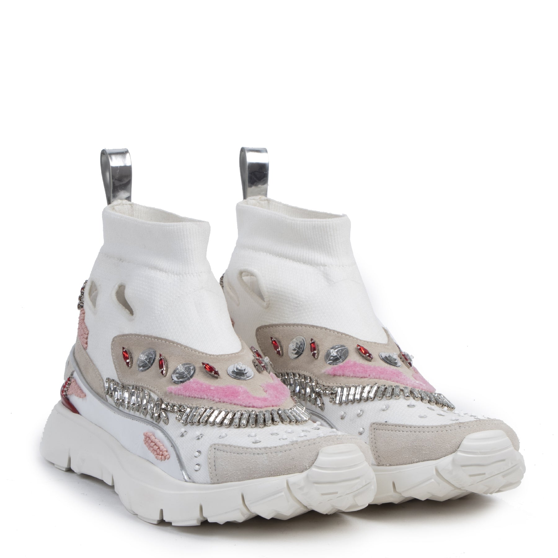 Authentic secondhand Valentino White Embellished Sock Sneakers - Size 39 designer shoes luxury vintage webshop safe secure online shopping designer high end brands