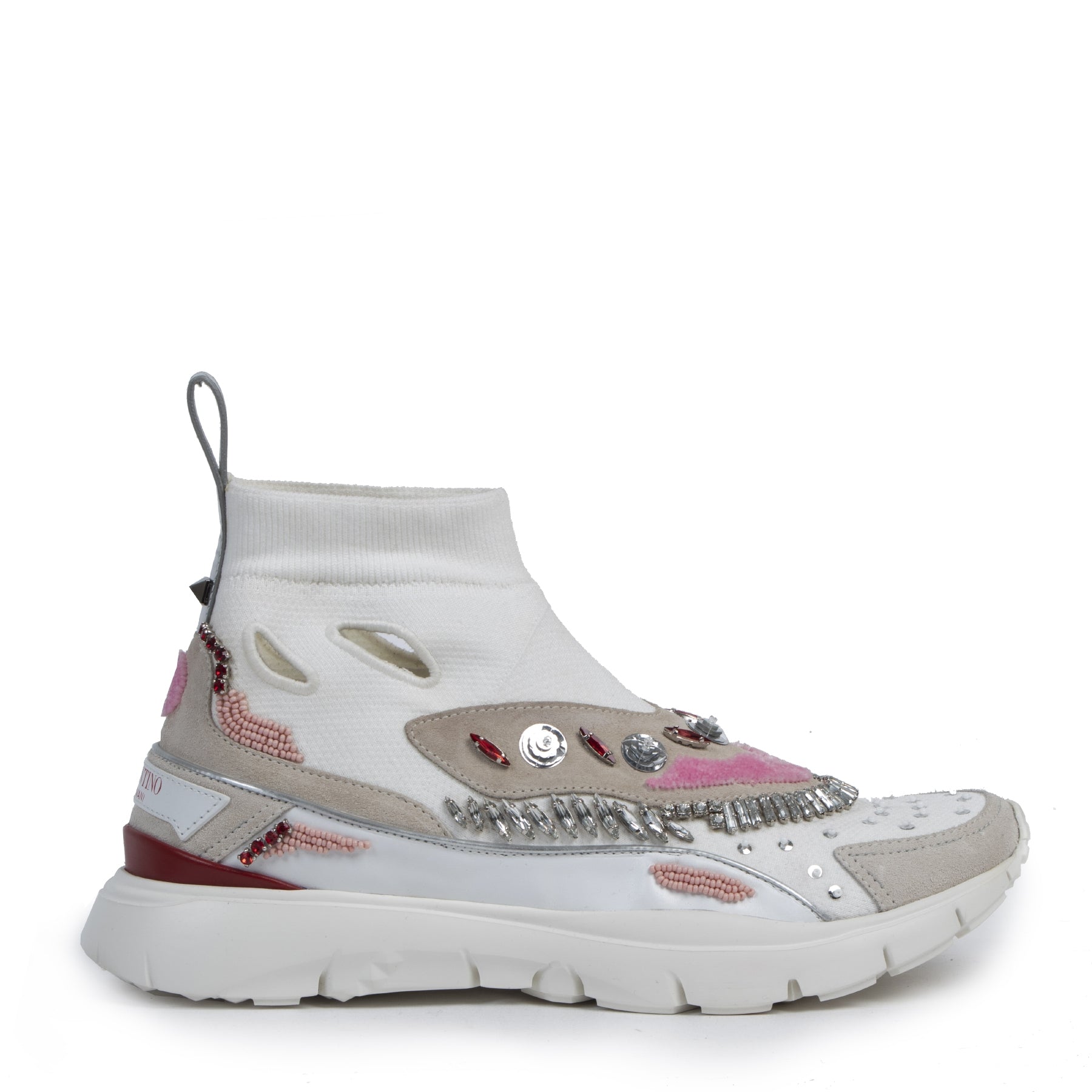 Authentieke Tweedehands Valentino White Embellished Sock Sneakers - Size 39 juiste prijs veilig online shoppen luxe merken webshop winkelen Antwerpen België mode fashion