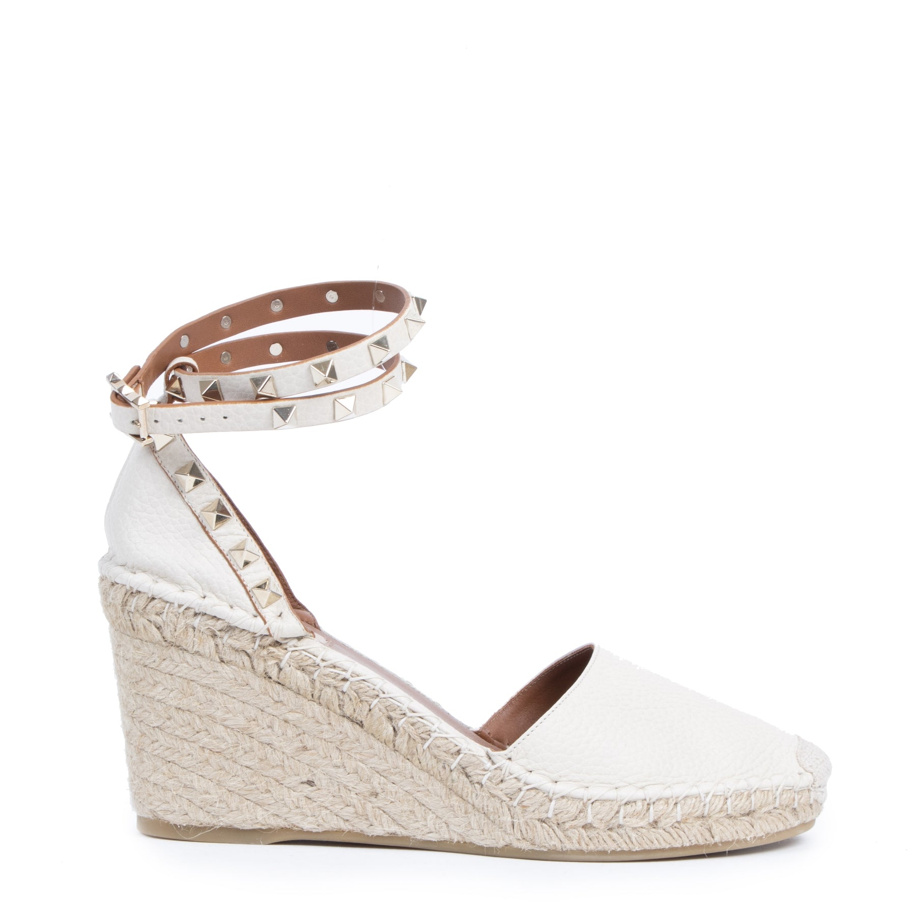 Valentino Nude Leather Rockstud Espadrille Wedge - size 39
