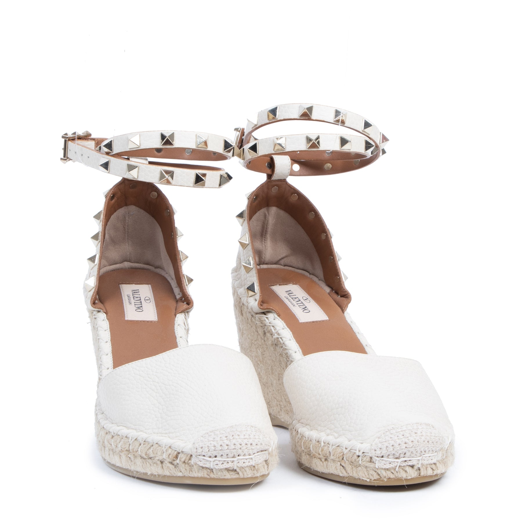 Valentino Nude Leather Rockstud Espadrille Wedge - size 39