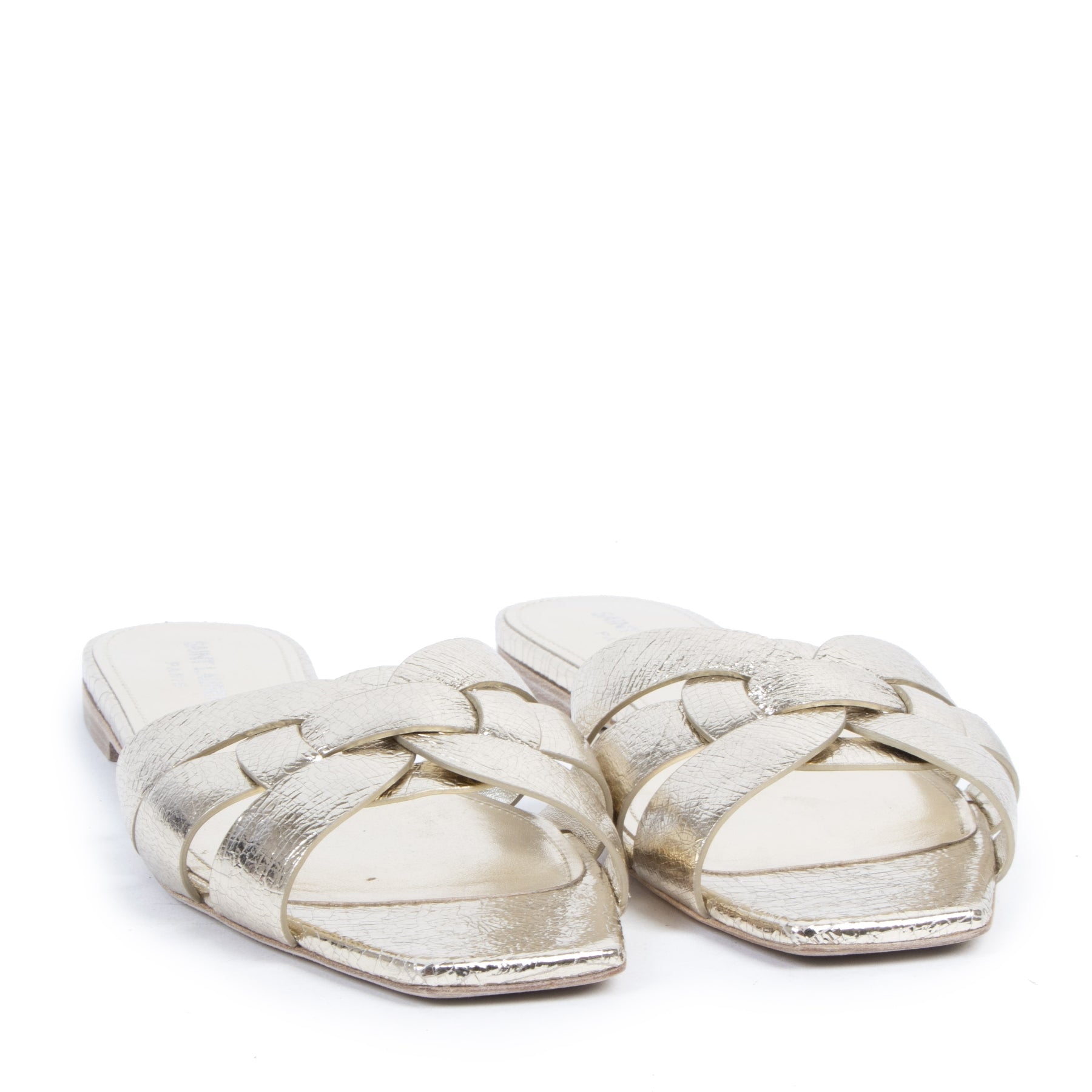 Authentic secondhand Saint Laurent Golden Tribute Slides - Size 39 designer shoes flats accessories fashion luxury vintage webshop high end brands safe secure online shopping