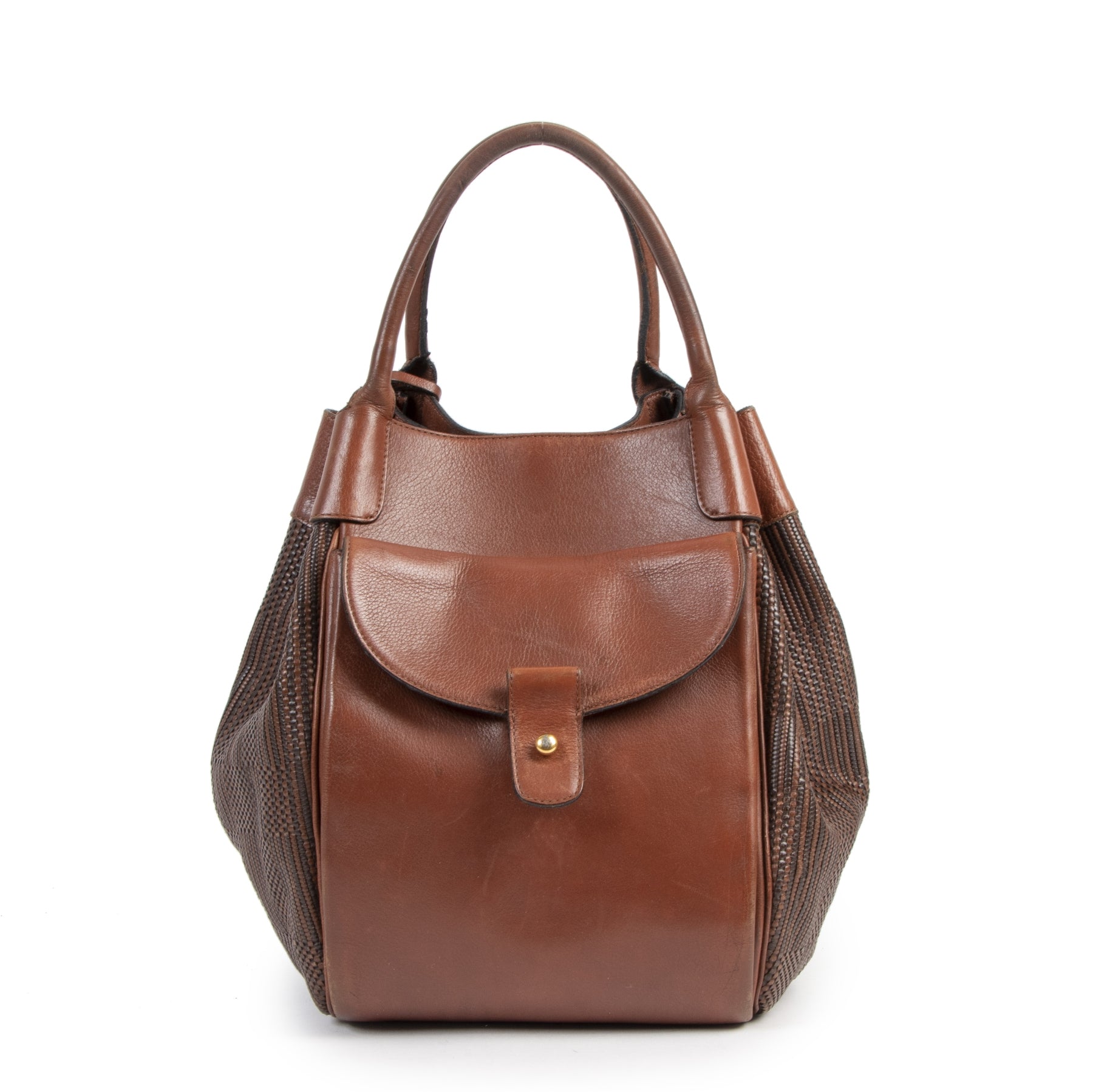 Authentic second-hand vintage Delvaux Cognac Toile De Cuir Corail Bag buy online webshop LabelLOV