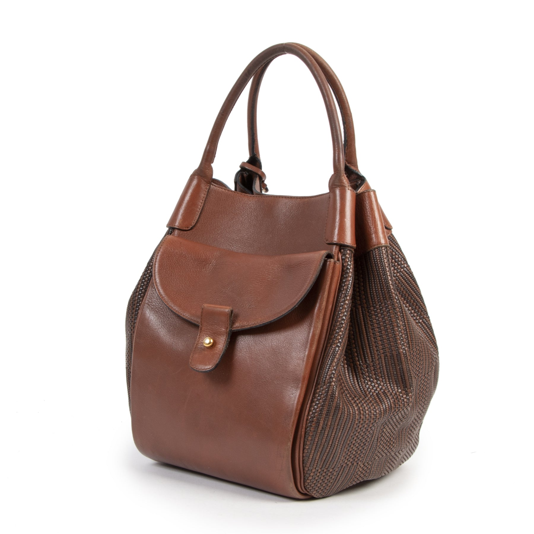 Authentique seconde-main vintage Delvaux Cognac Toile De Cuir Corail Bag achète en ligne webshop LabelLOV