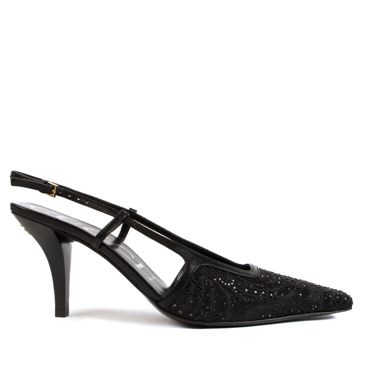 Shop safe online at Labellov in Antwerp, Brussels and Knokke these 100% authentic second hand Gucci Black GG Crystal Slingback Heels - size 37,5