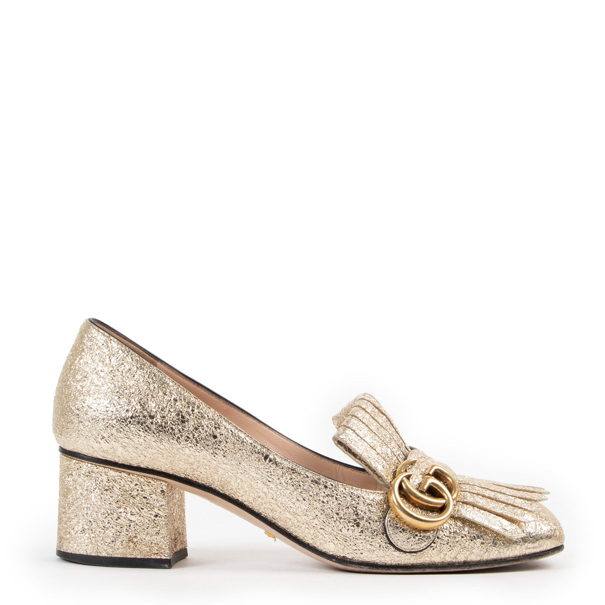 Gucci Gold Marmont Leather Mid-Heel Pumps - size 38 Buy this gorgeous pair here safely!