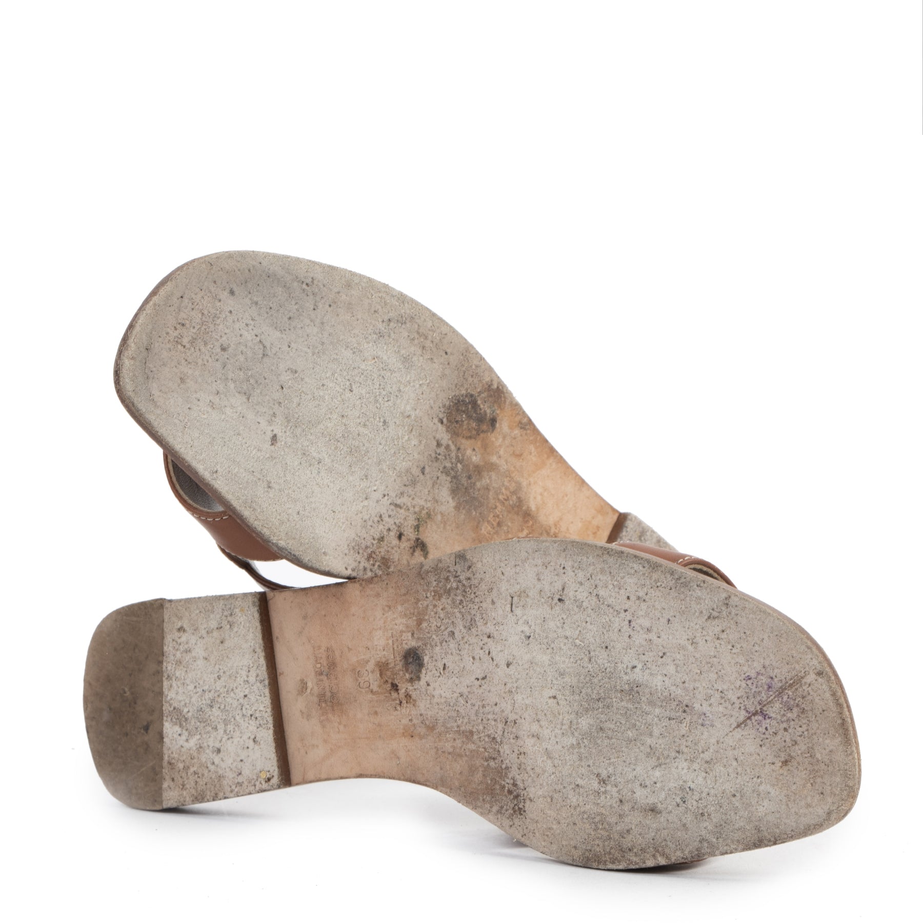 Hermès Oran Gold Piqûres Écrues Sandals - Size 39