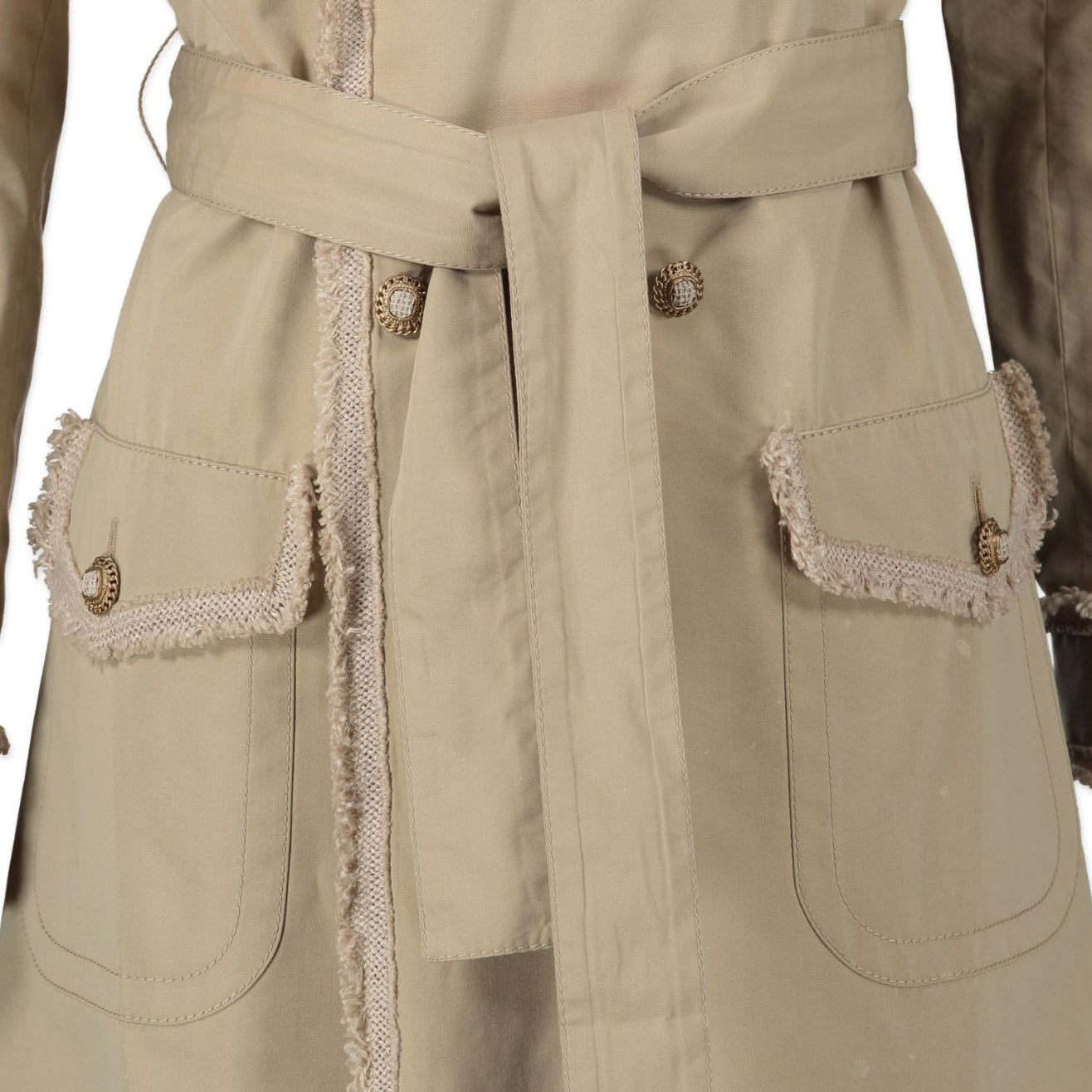 Chanel Beige Tweed Trimmed Trench Coat pour le meilleur prix chez Labellov à Anvers