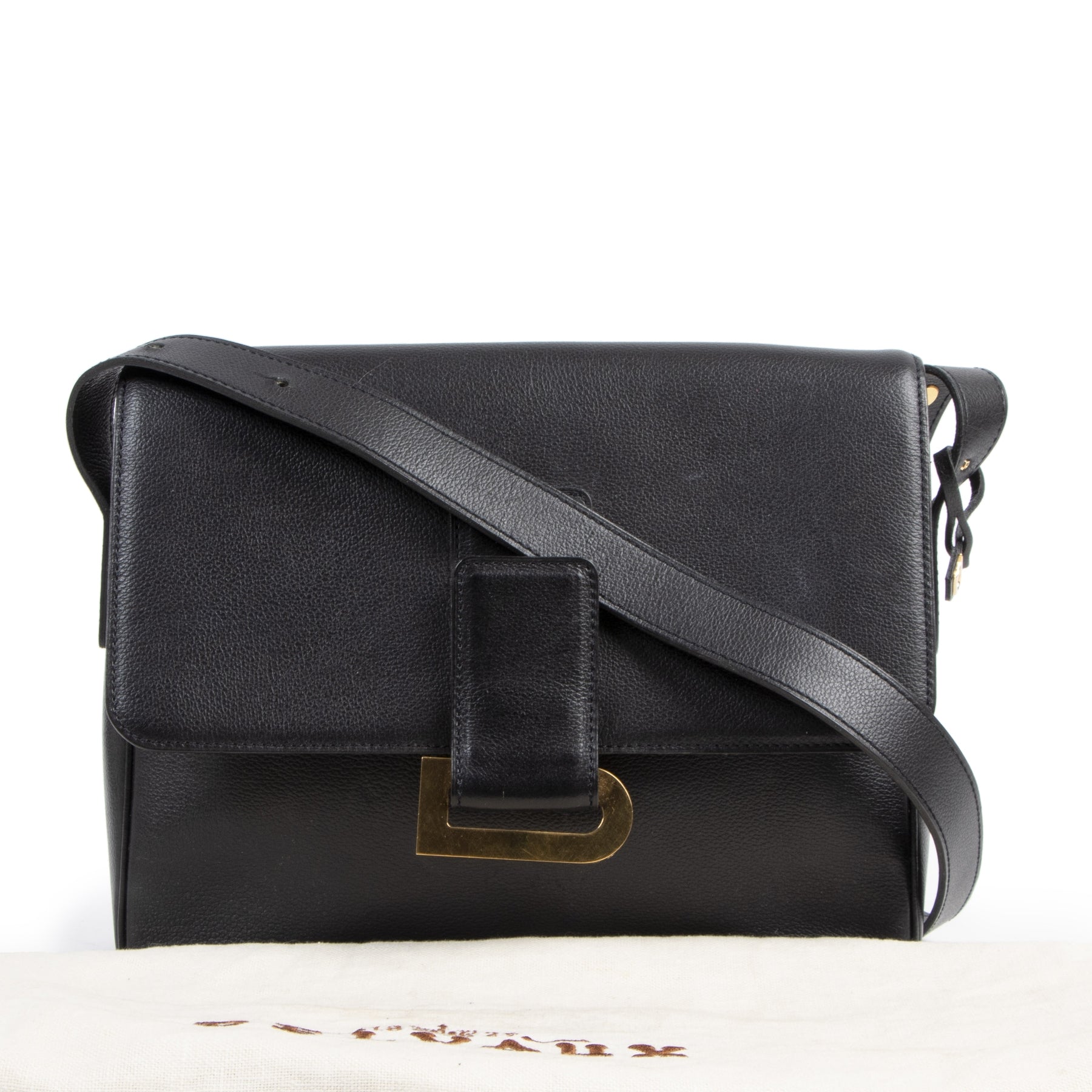 Authentieke tweedehands vintage Delvaux Poirier Black Shoulder Bag koop online webshop LabelLOV