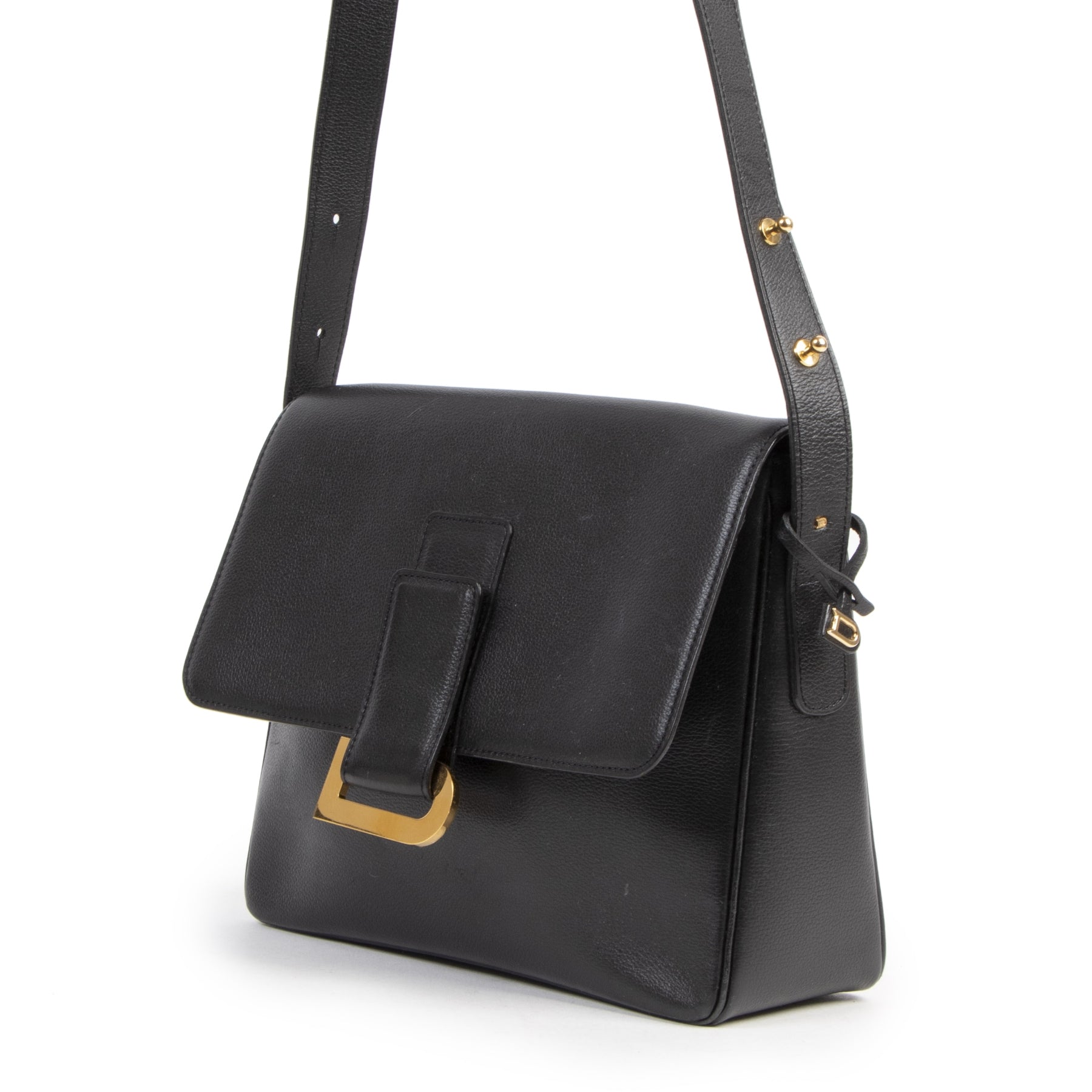 Authentic second-hand vintage Delvaux Poirier Black Shoulder Bag buy online webshop LabelLOV