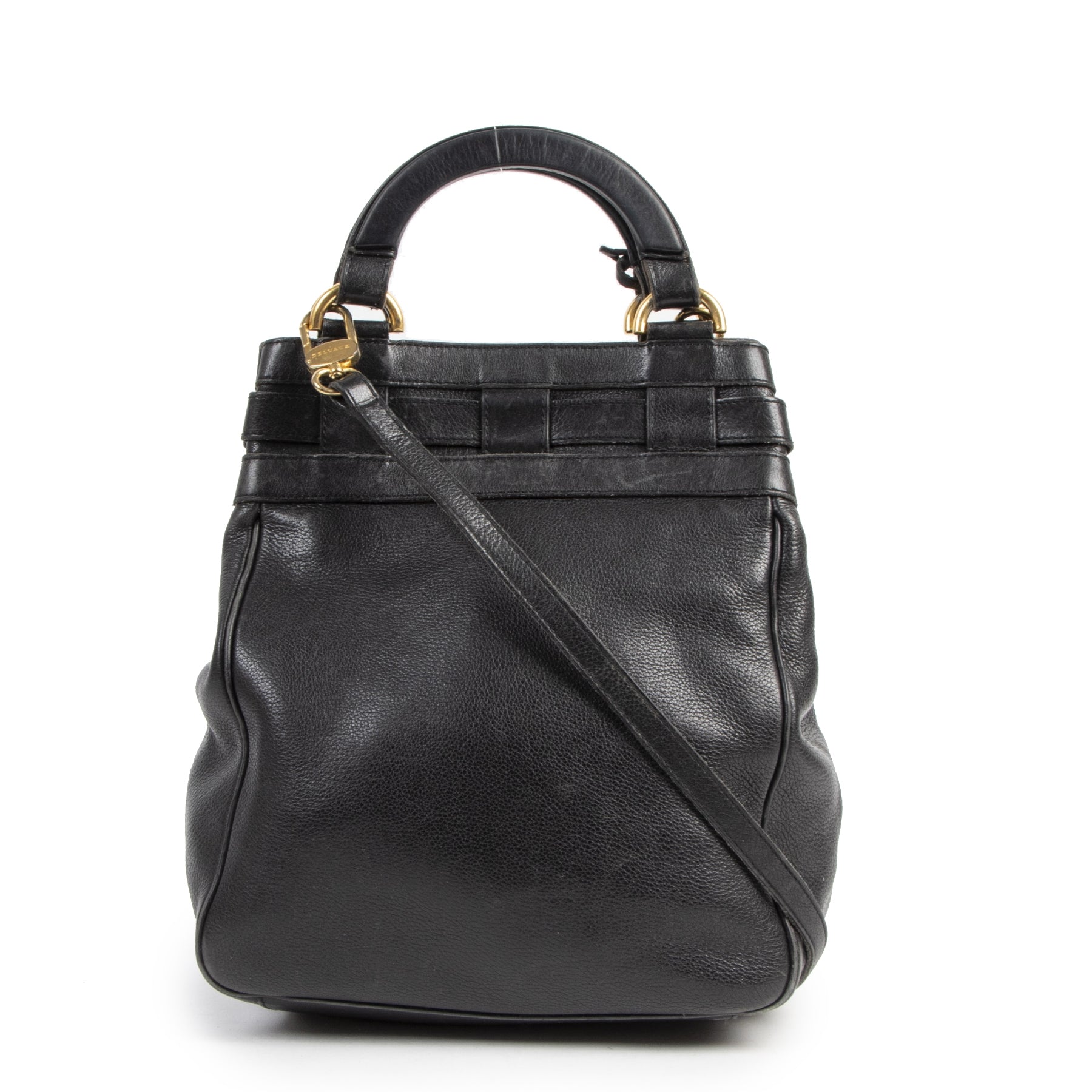 Delvaux Black Leather Top Handle Crossbody Bag