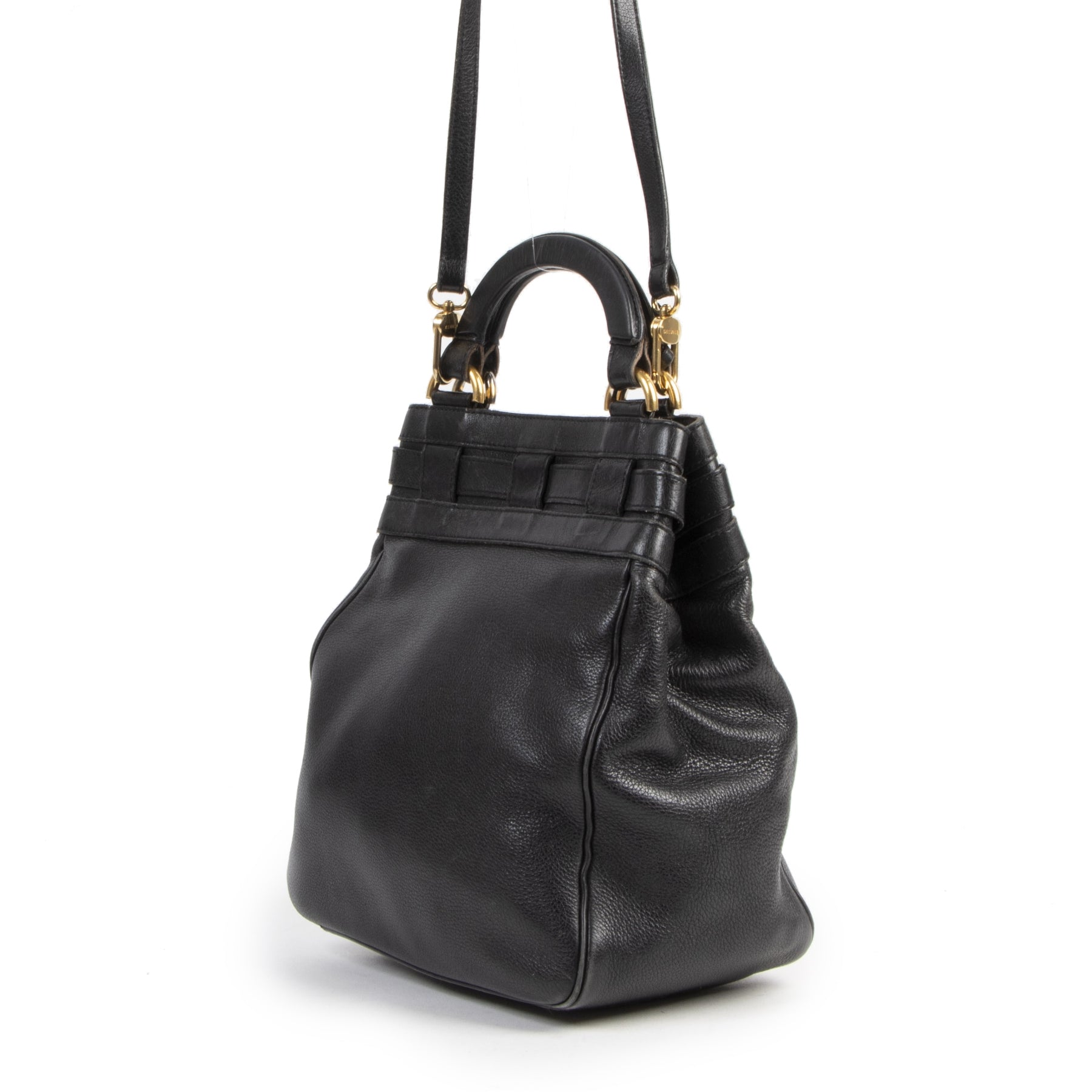 Koop uw authentieke designer Delvaux Black Leather Top Handle Crossbody Bag