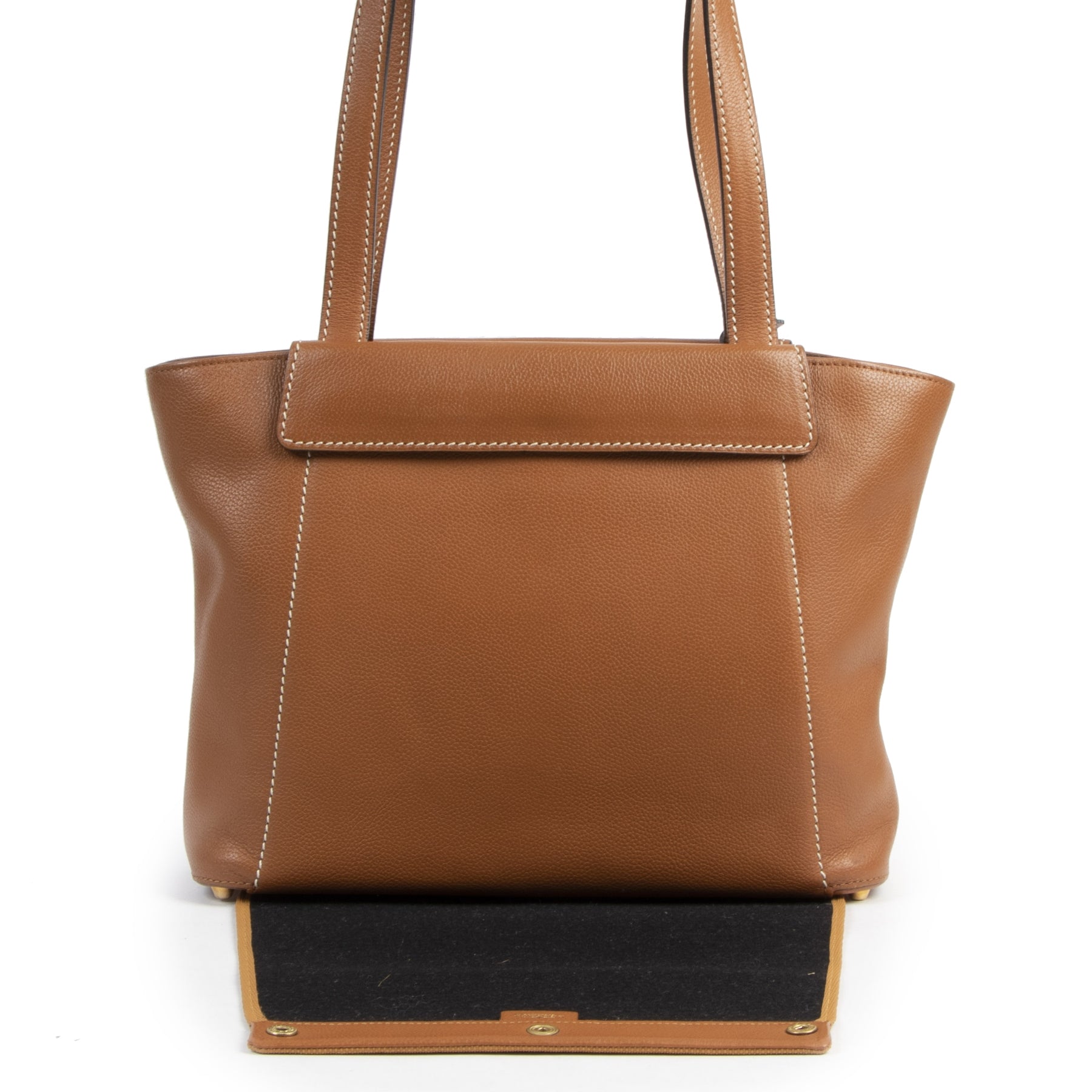Authentieke tweedehands vintage Delvaux Cognac Illusion Handbag koop online webshop LabelLOV