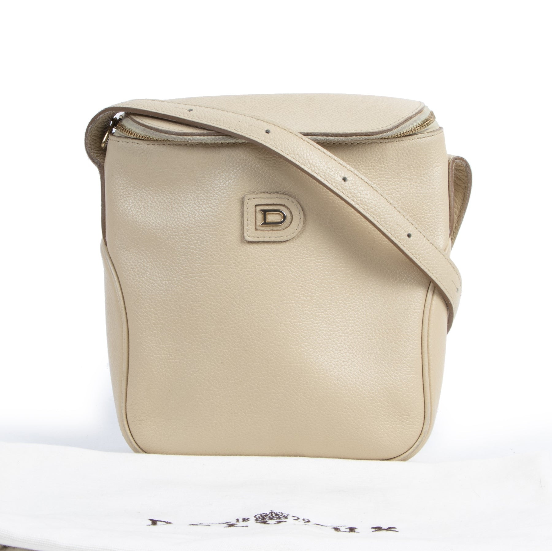 Authentieke tweedehands vintage Delvaux Macao Cream Leather Crossbody Bag koop online webshop LabelLOV