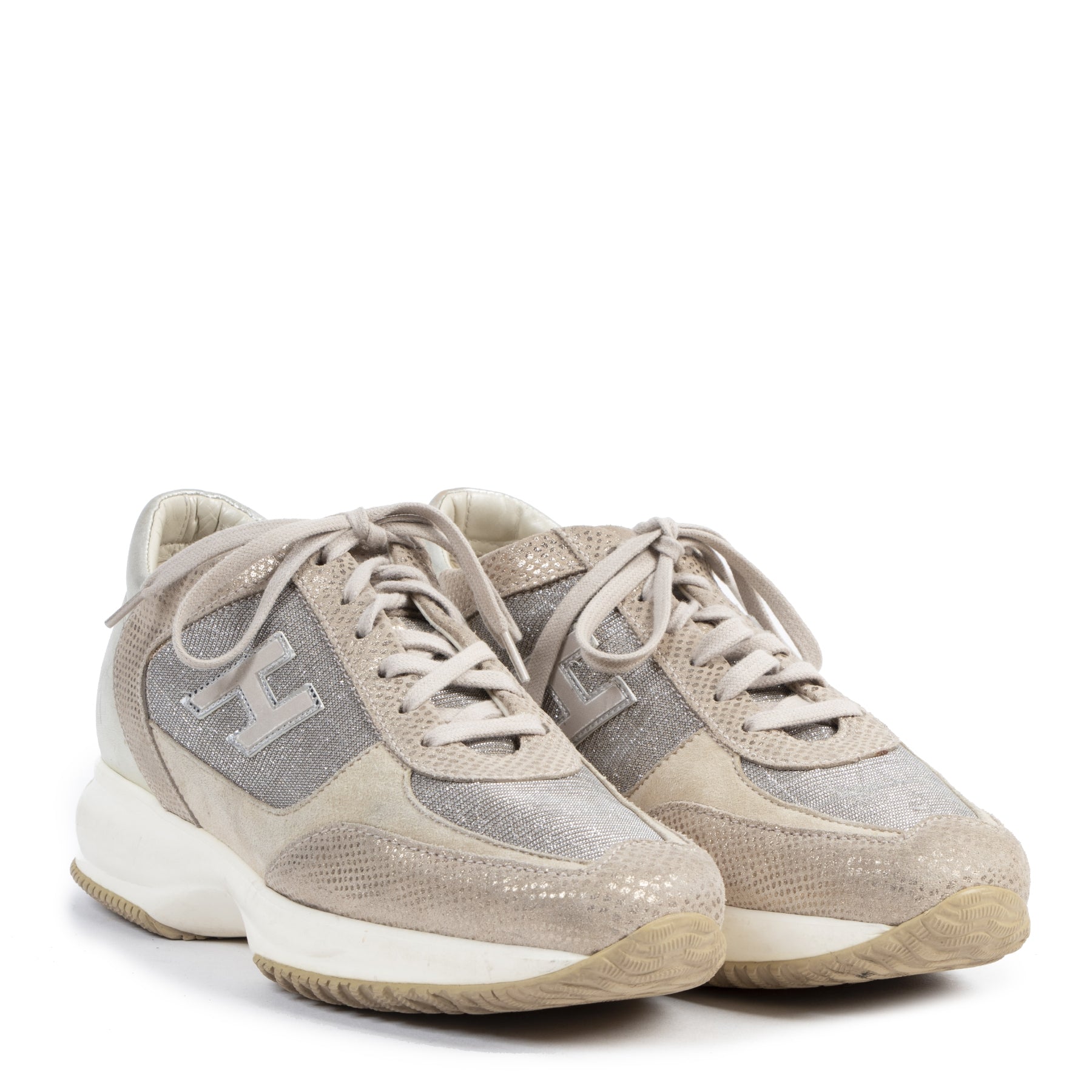 Authentique seconde-main vintage Hogan Glitter Beige Suede Sneakers - Size 39,5 achète en ligne webshop LabelLOV
