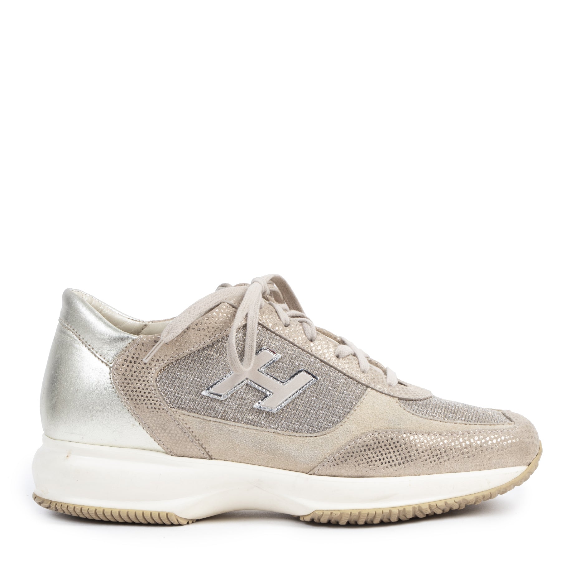 Authentic second-hand vintage Hogan Glitter Beige Suede Sneakers - Size 39,5 buy online webshop LabelLOV