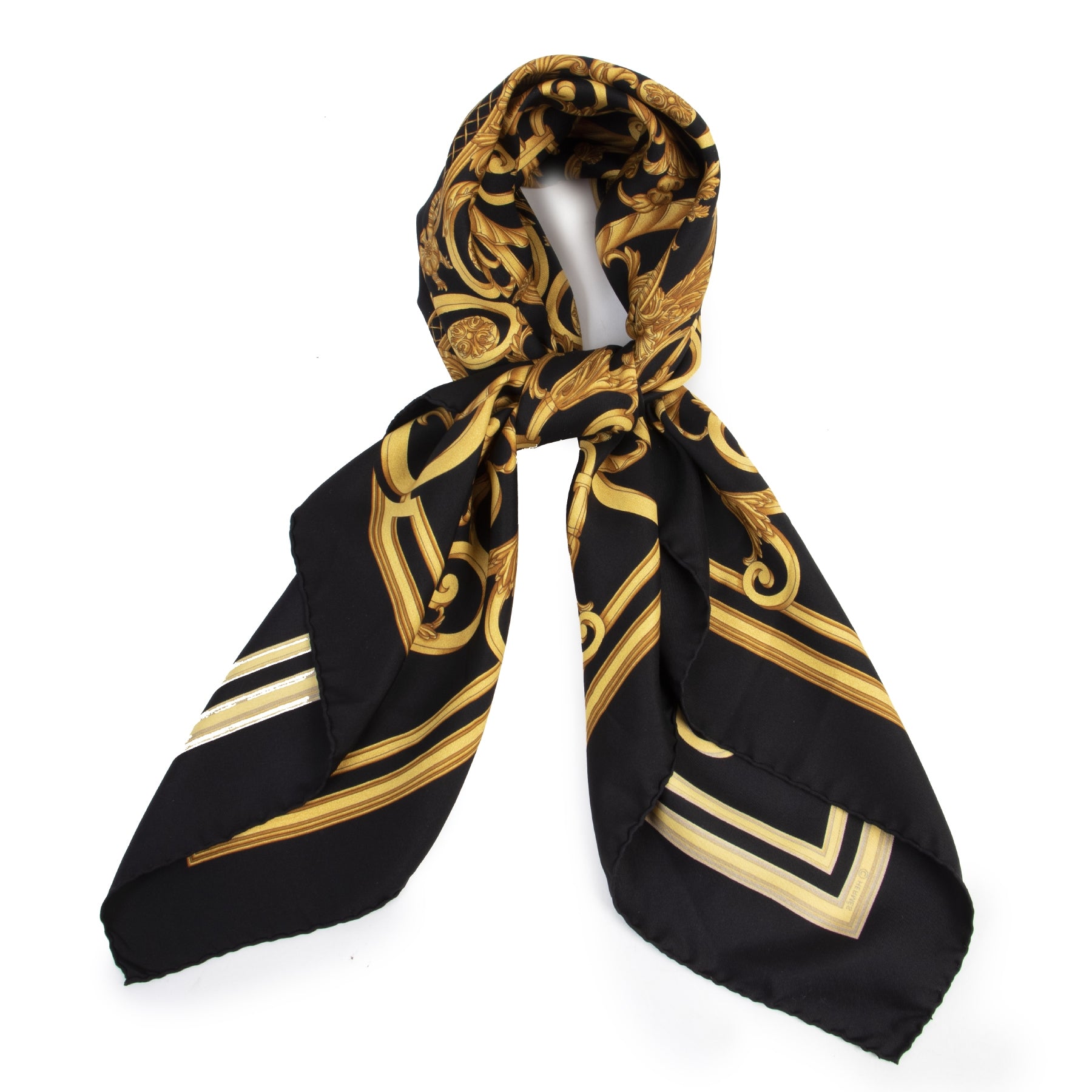 Hermes Black Yellow J. Metz Les Tuileries Carré Scarf