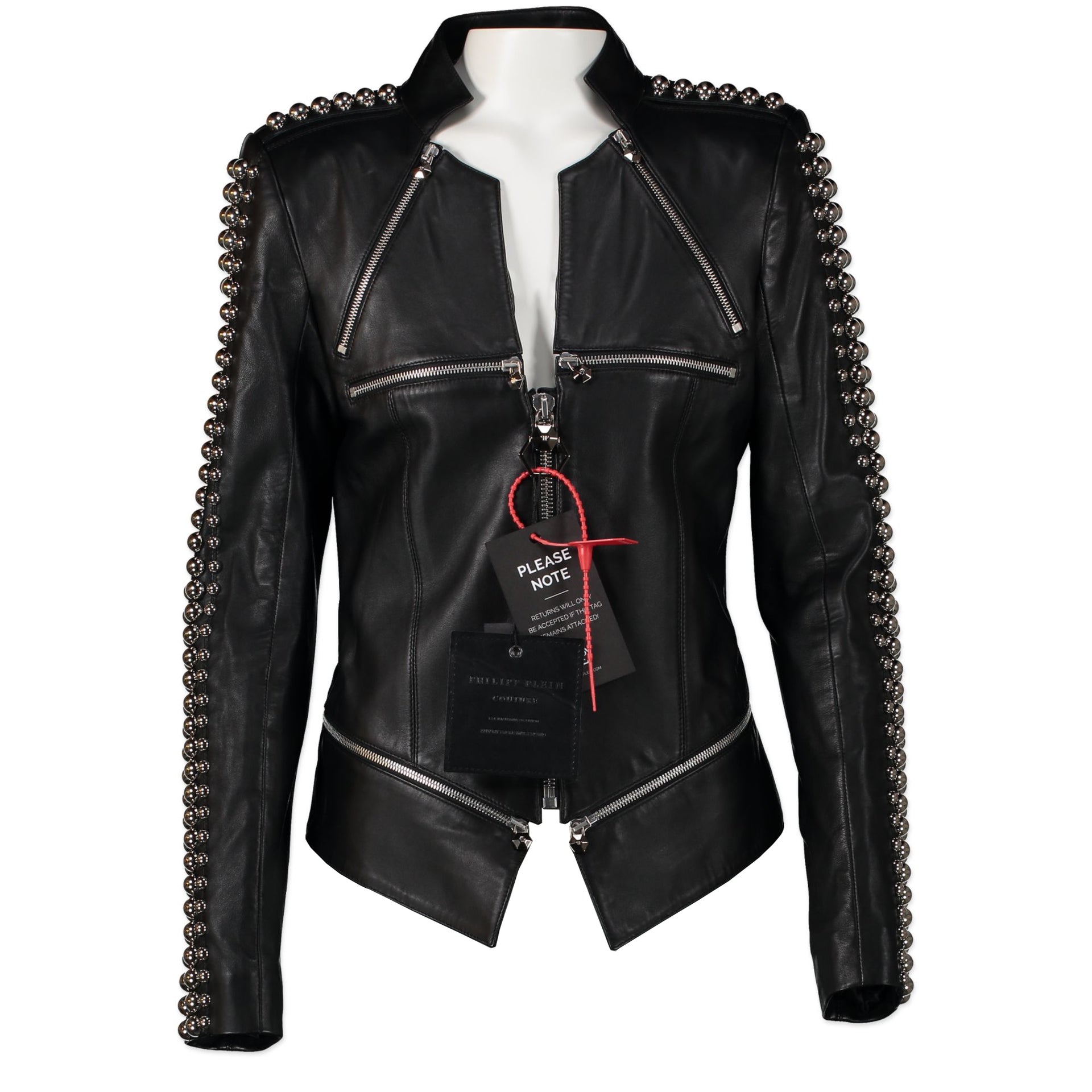Authentic second-hand vintage Phillip Plein Leather Jacket With Studs - Size M buy online webshop LabelLOV