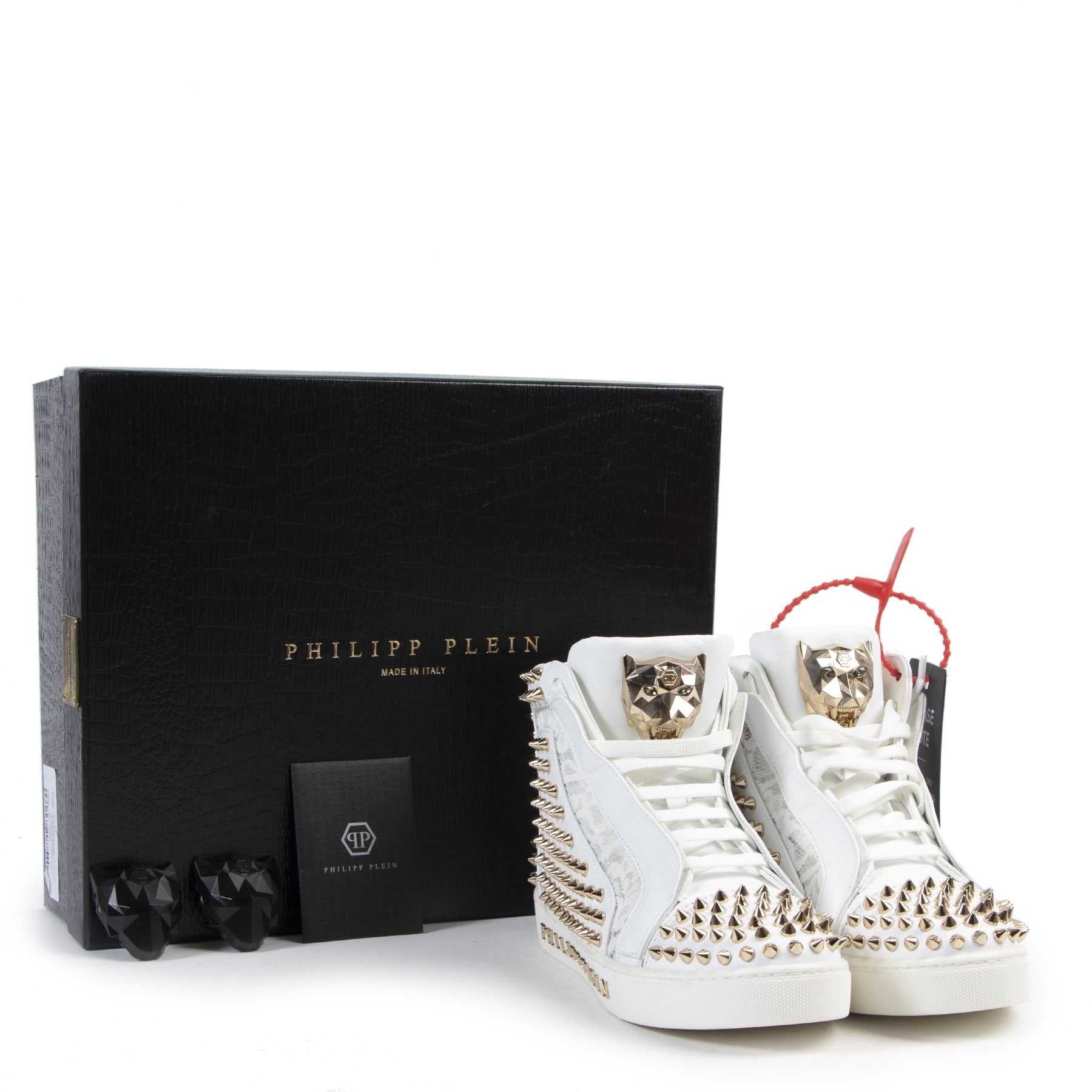 Authentic secondhand Philipp Plein White Studded Sneakers - Size 39 designer shoes accessories sneakers luxury vintage webshop fashion safe secure online shopping