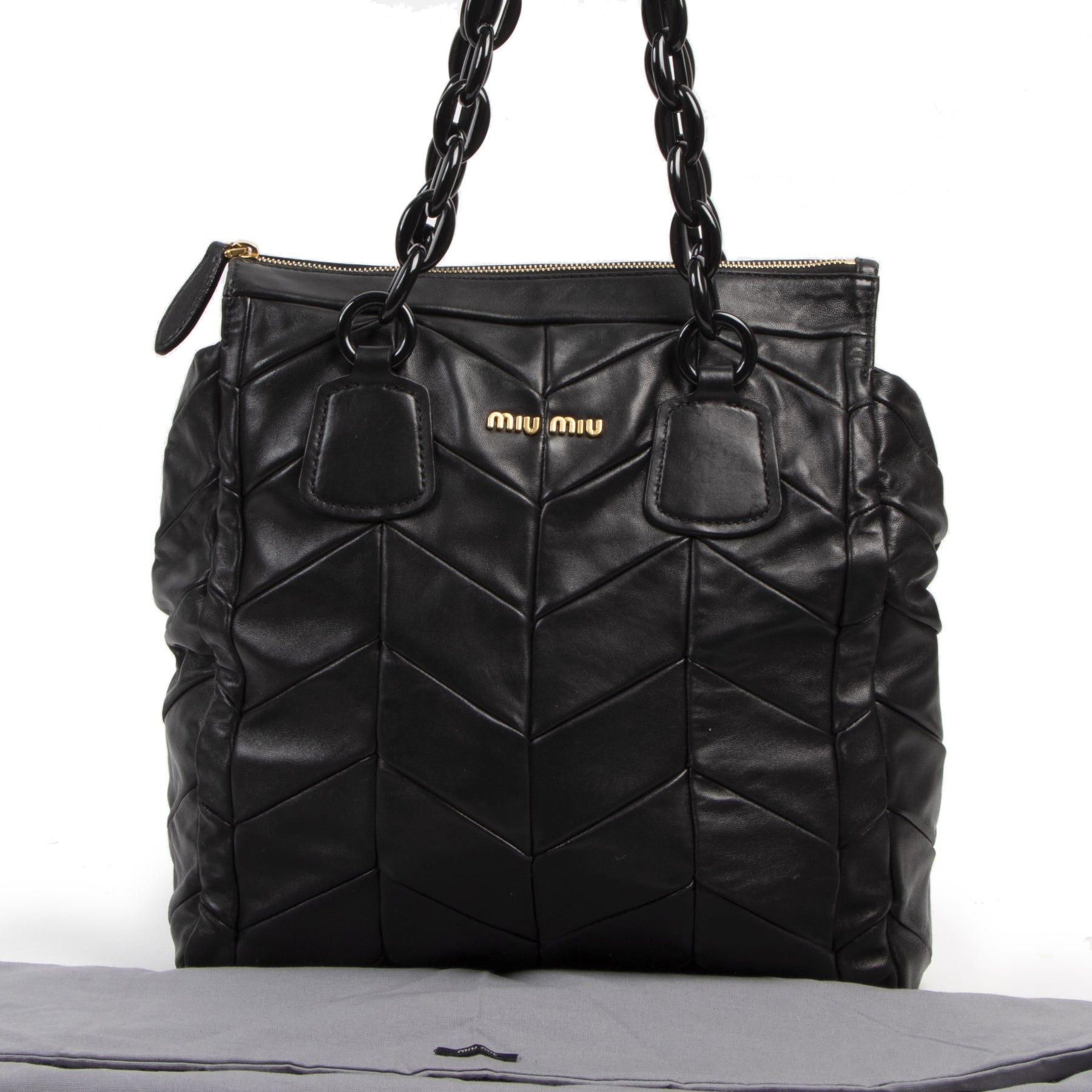 Authentieke tweedehands vintage Miu Miu Black Leather Top Handle Bag koop online webshop LabelLOV