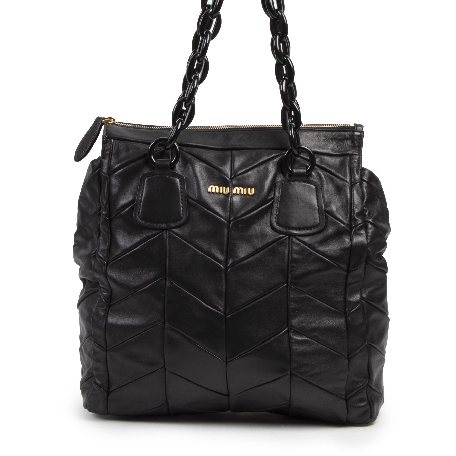 Authentic second-hand vintage Miu Miu Black Leather Top Handle Bag buy online webshop LabelLOV