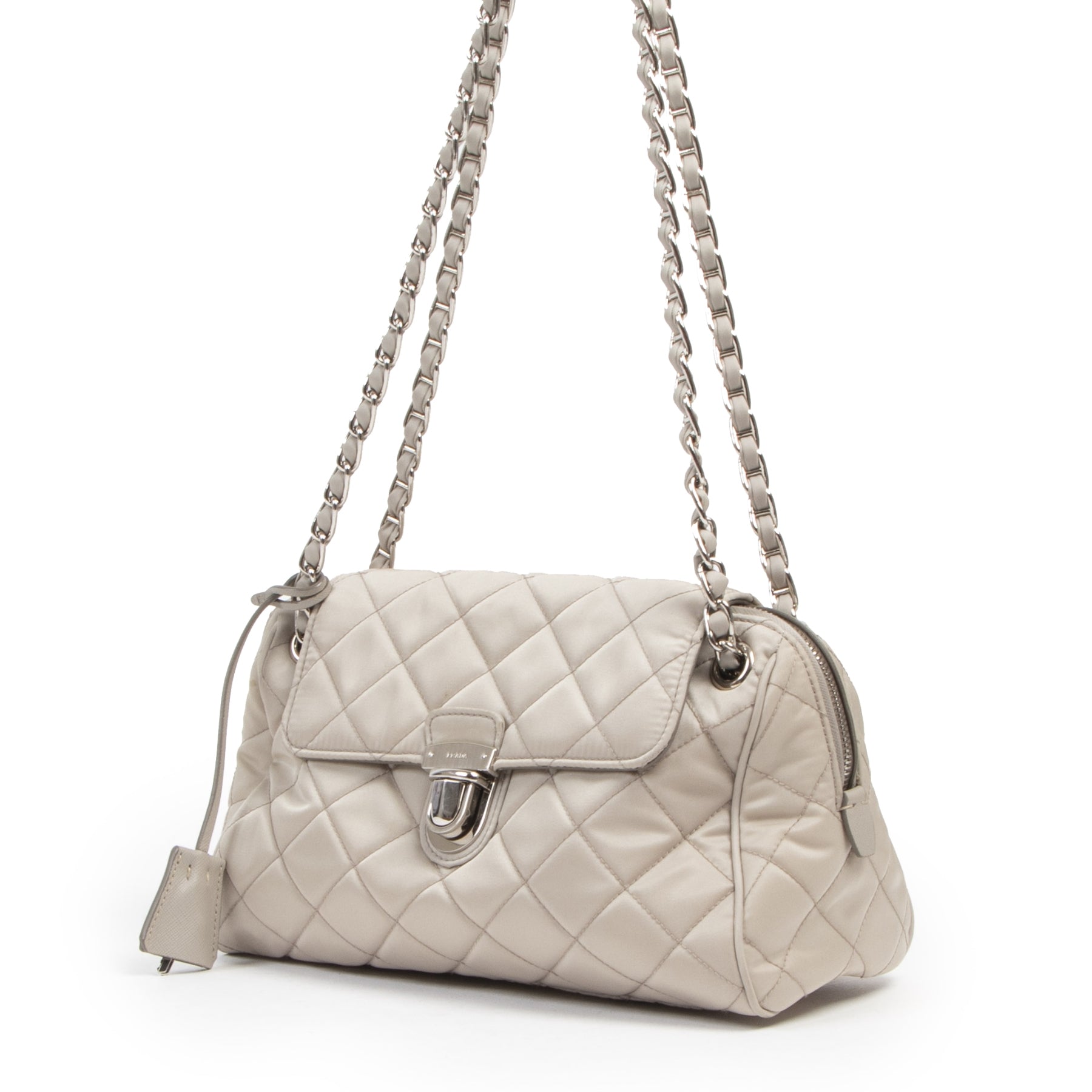 Authentic second-hand vintage Prada Beige Nylon Shoulder Bag buy online webshop LabelLOV