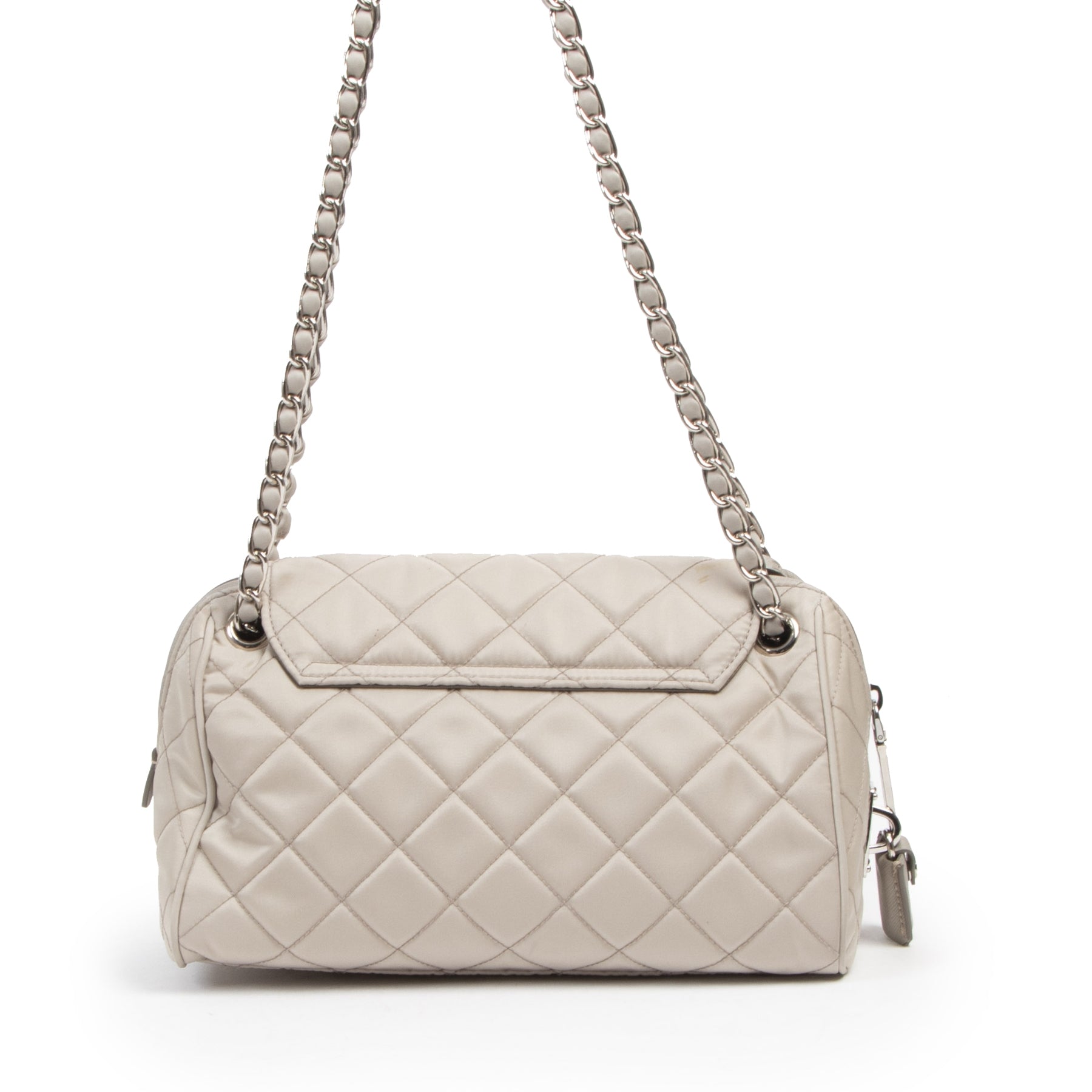 Authentieke tweedehands vintage Prada Beige Nylon Shoulder Bag koop online webshop LabelLOV