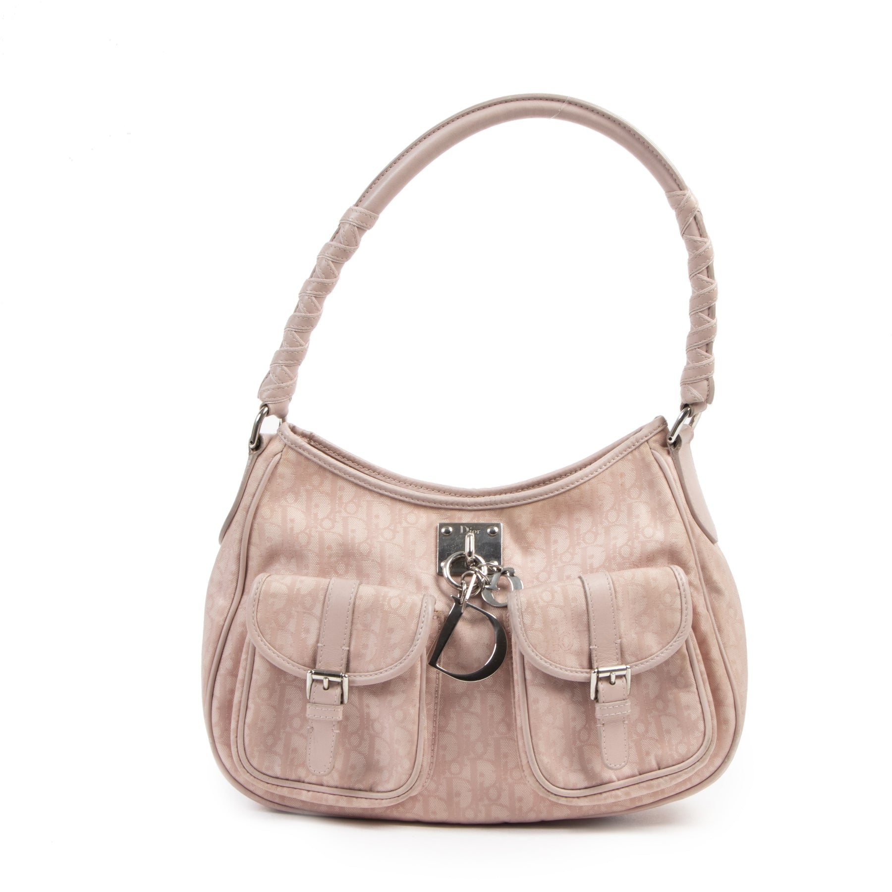 Authentic second-hand vintage Christian Dior Monogram Canvas Dusty Pink Shoulder Bag buy online webshop LabelLOV a