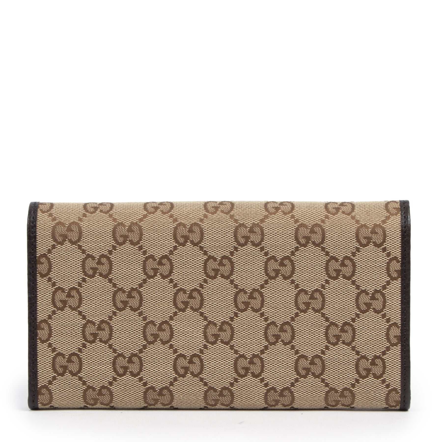 Authentieke tweedehands vintage Gucci Brown Monogram Canvas Wallet koop online webshop LabelLOV