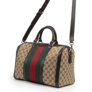 Authentieke tweedehands vintage Gucci Original GG Vintage Web Boston Bag koop online webshop LabelLOV
