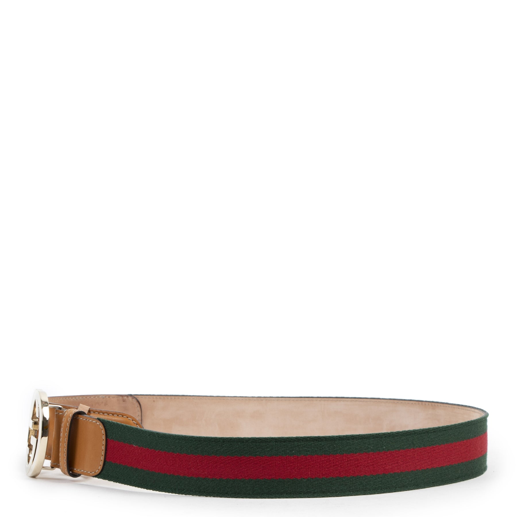 Authentieke tweedehands vintage Gucci Web G Buckle Belt - Size 85 koop online webshop LabelLOV