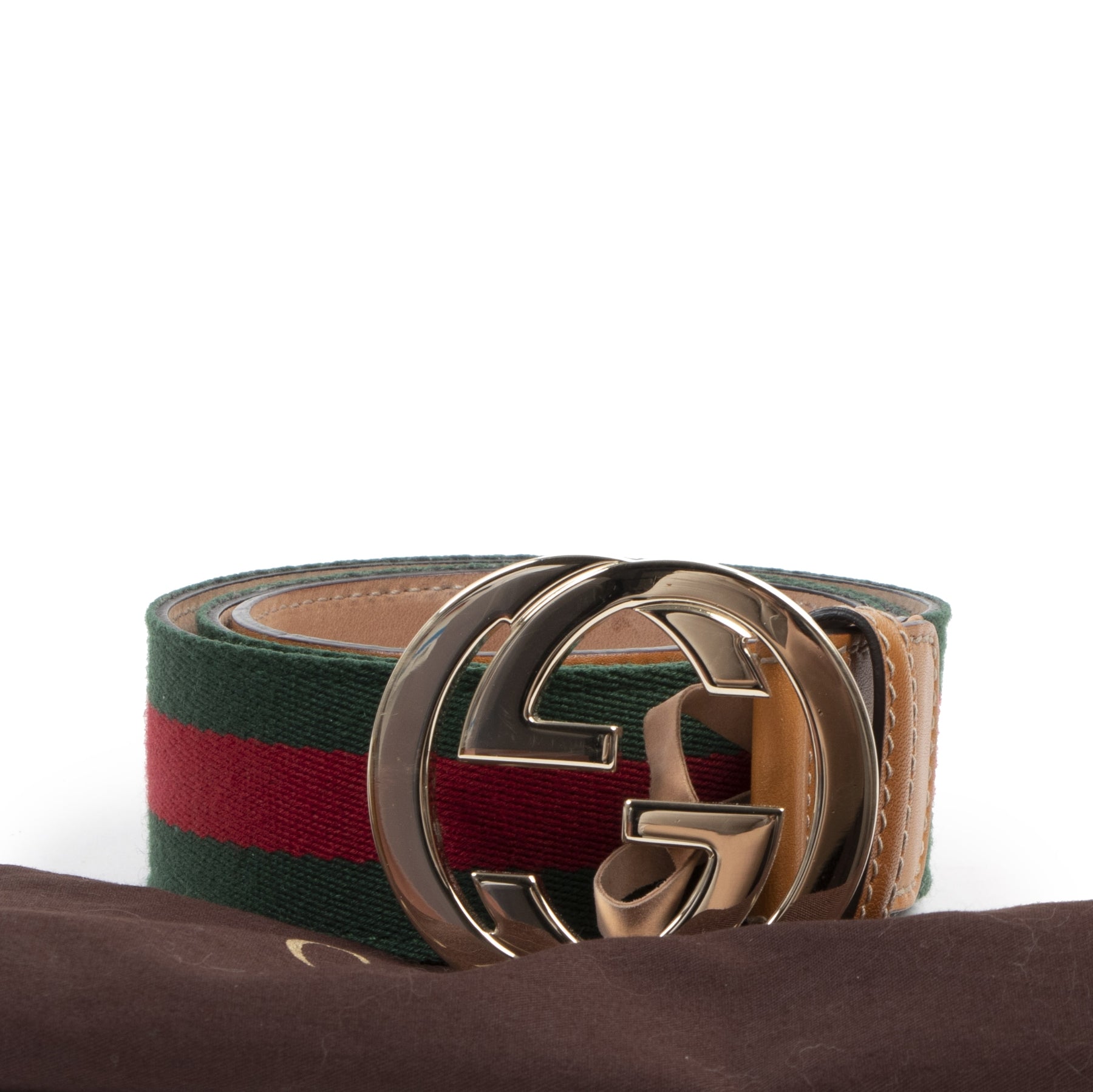 Authentique seconde-main vintage Gucci Web G Buckle Belt - Size 85 achète en ligne webshop LabelLOV