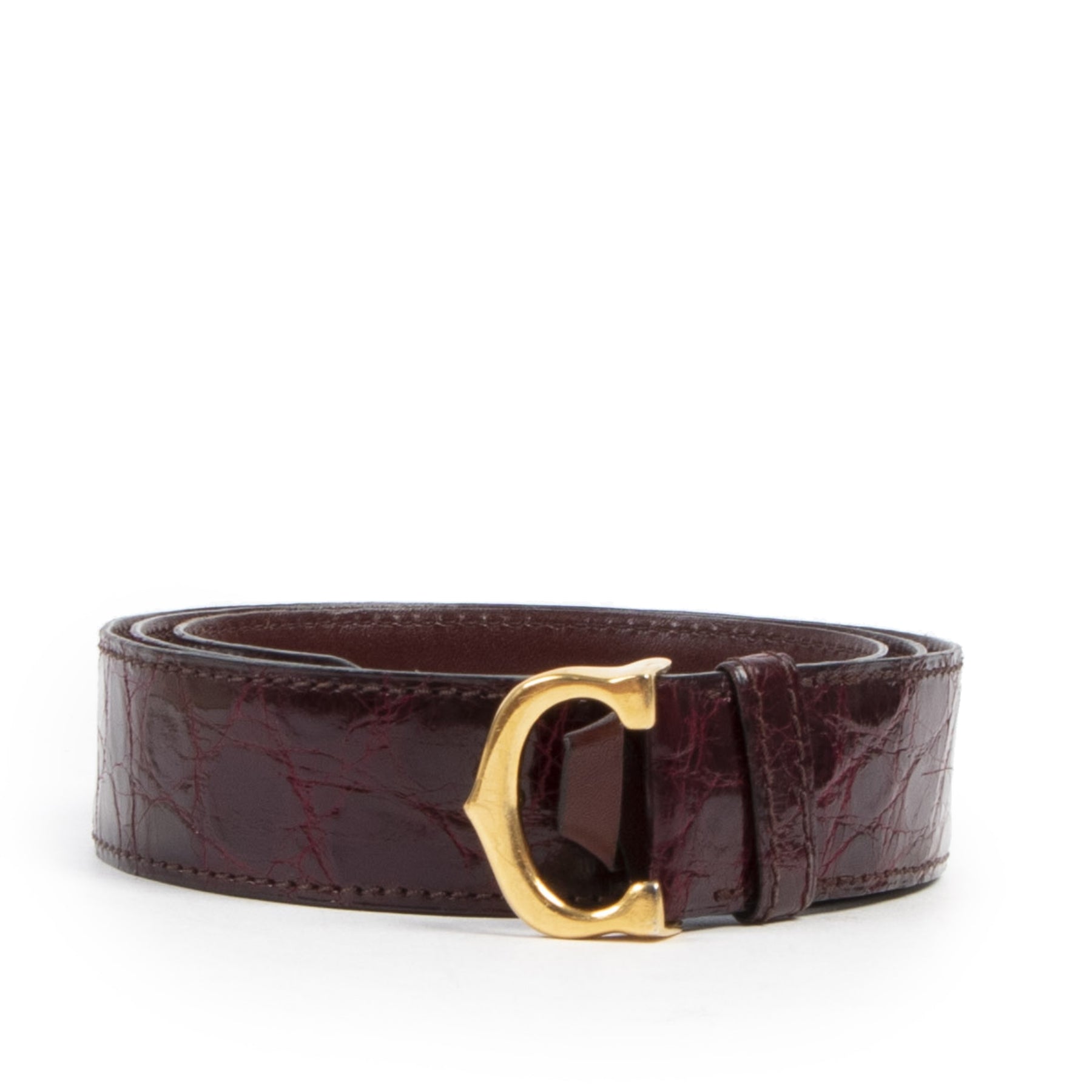 Authentic second-hand vintage Cartier Burgundy Crocodile Les Must de Belt - Size 81cm - 89cm buy online webshop LabelLOV