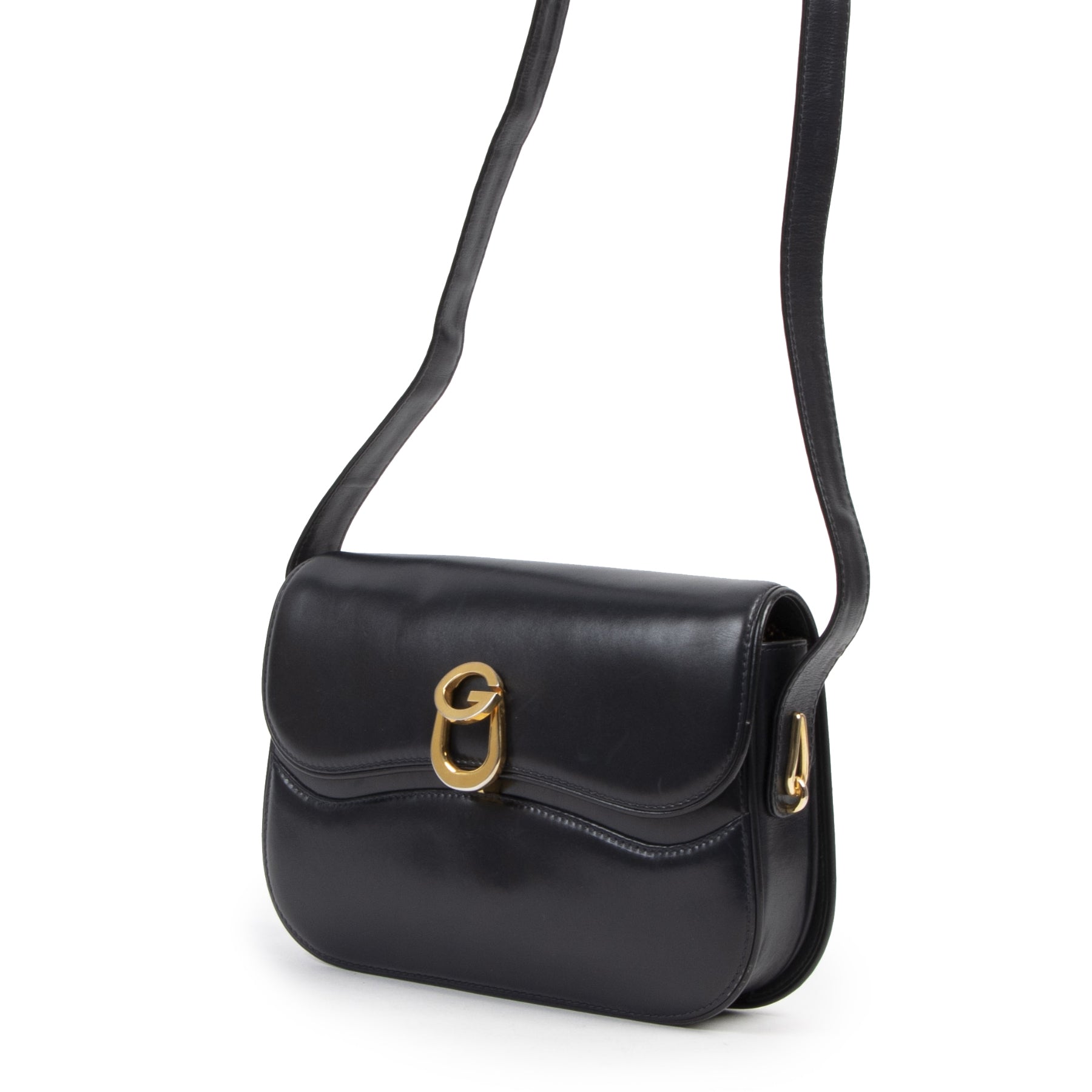 Gucci Dark Blue Leather G Clasp Shoulder Bag – Labellov