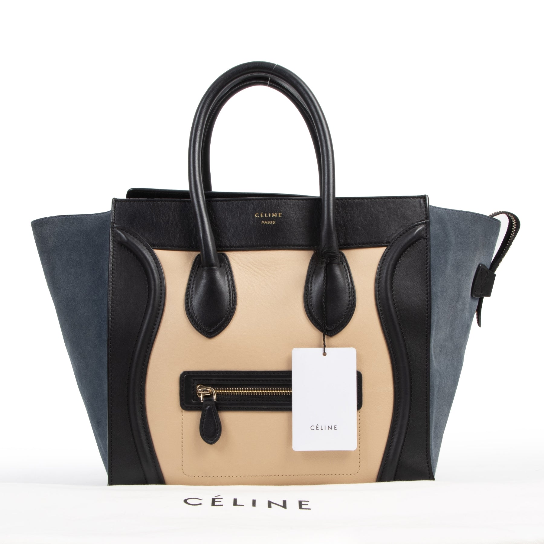 Authentieke tweedehands vintage Céline Tri-Color Leather Mini Luggage Tote Bag koop online webshop LabelLOV