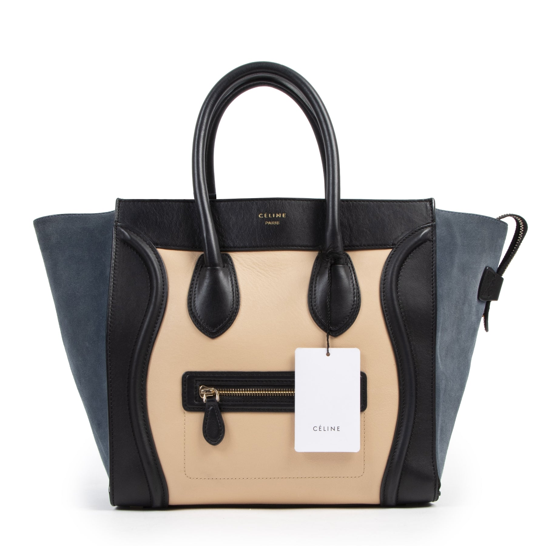 Authentieke tweedehands vintage Céline Tri-Color Leather Mini Luggage Tote Bag koop online webshop LabelLOV