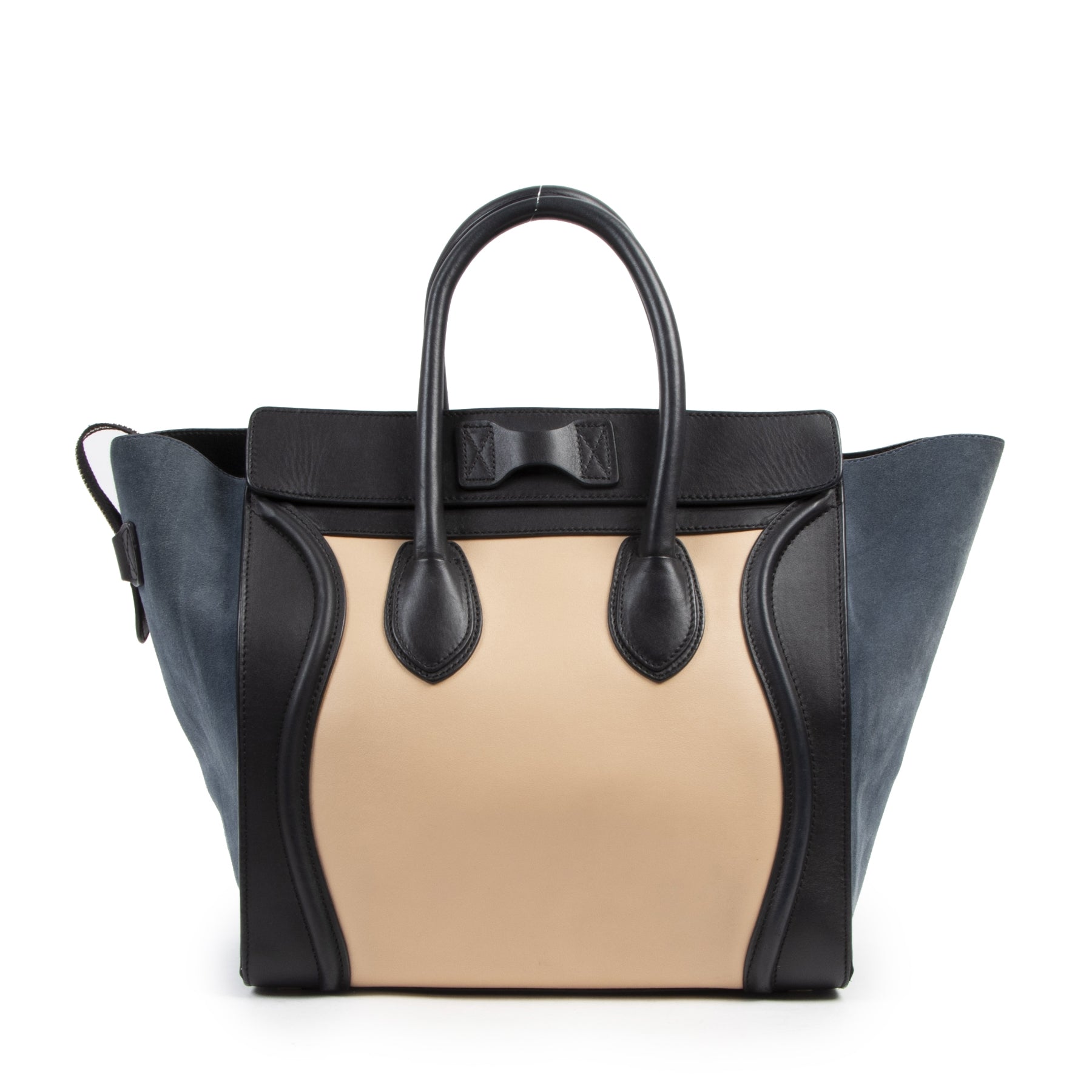 Authentic second-hand vintage Céline Tri-Color Leather Mini Luggage Tote Bag buy online webshop LabelLOV