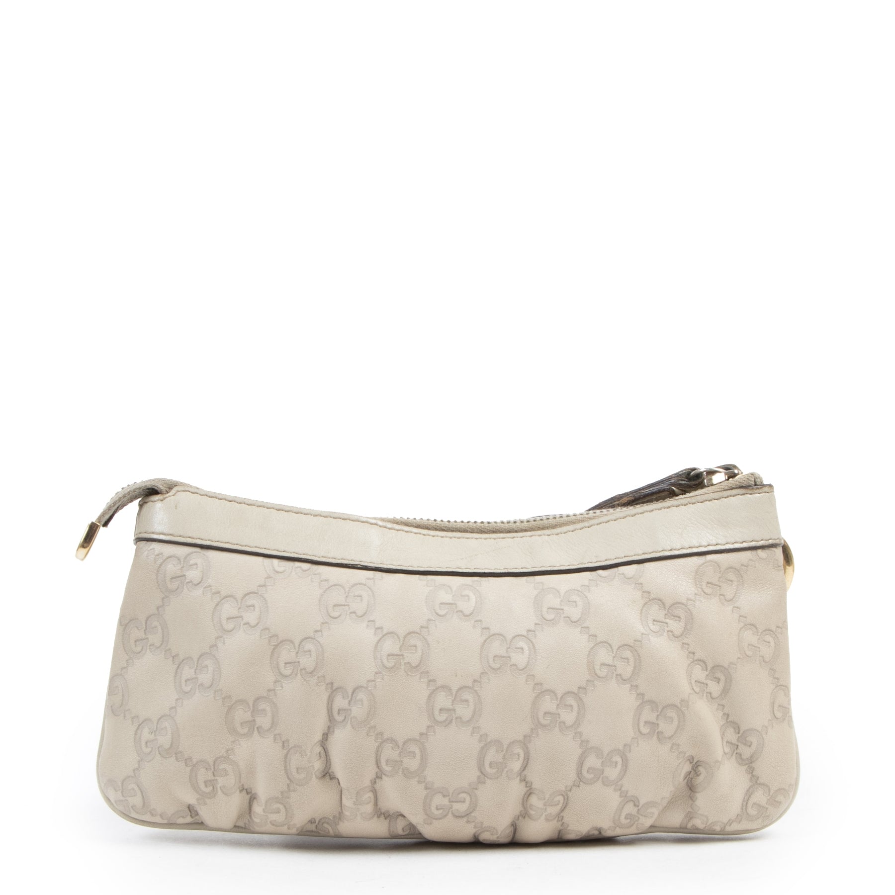 Authentic second-hand vintage Gucci Beige Leather Guccissima Wristlet Pochette buy online webshop LabelLOV