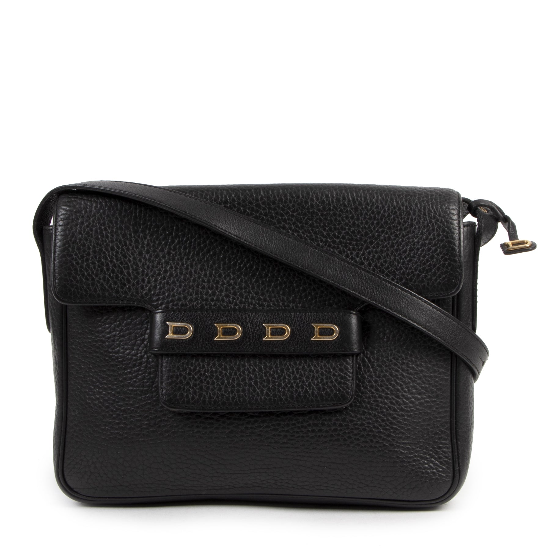 Authentic second-hand vintage Delvaux Black Leather 'D' Bag buy online webshop LabelLOV