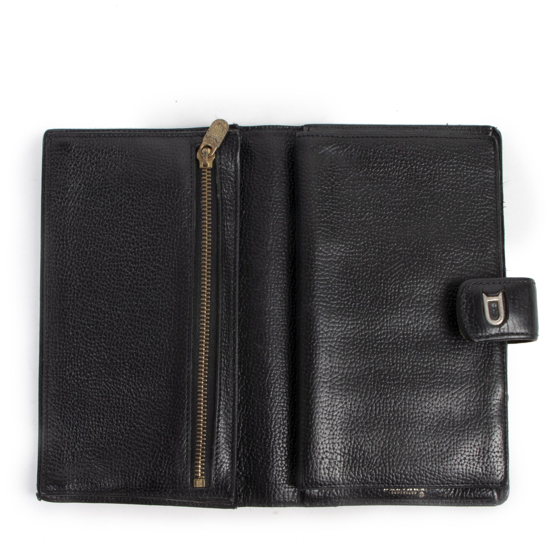 Authentieke tweedehands vintage Delvaux Black Leather Wallet koop online webshop LabelLOV