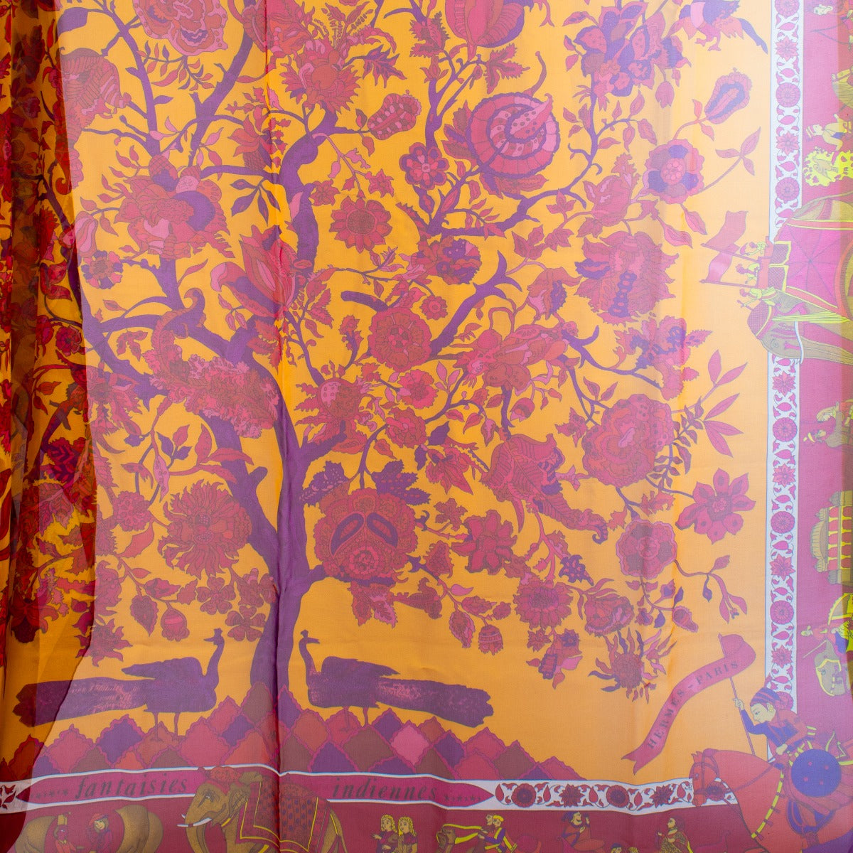 Hermès Fantaisies Indiennes Silk Mousseline 140 Shawl