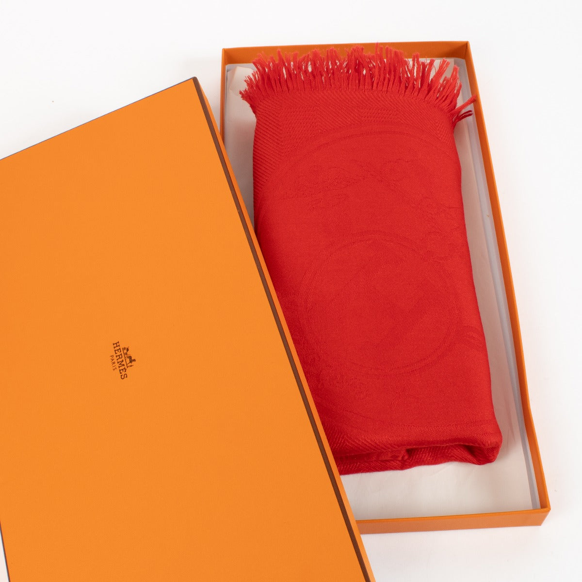 Hermès Red Cashmere New Libris Stole Scarf