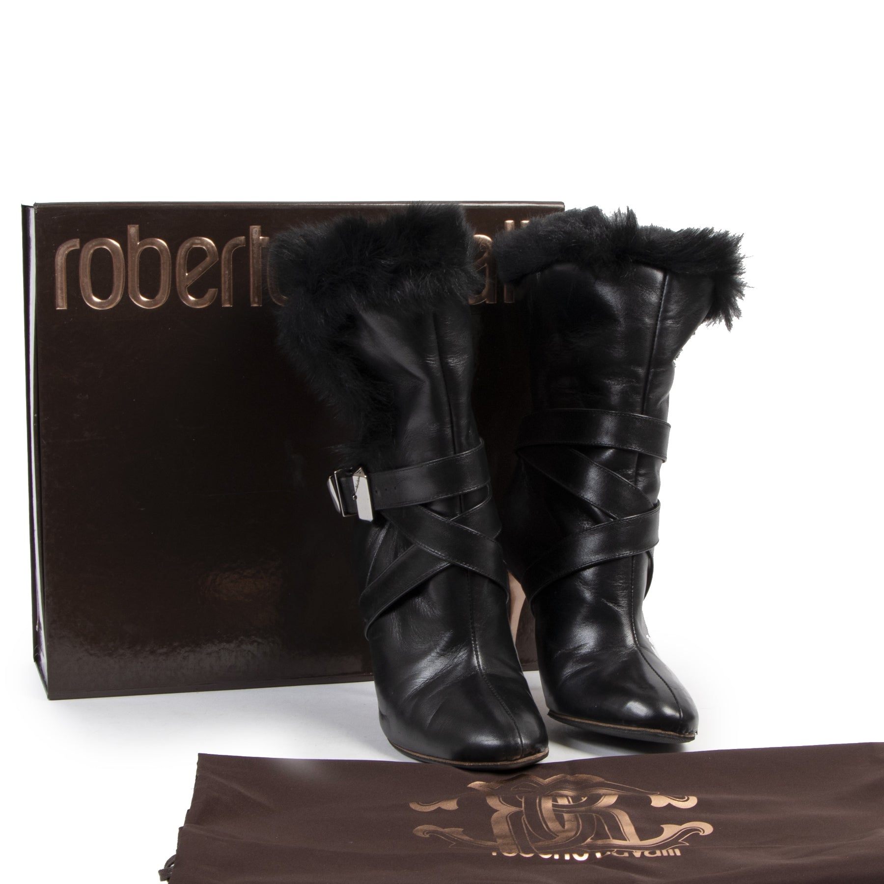 Authentic secondhand Roberto Cavalli Buckled Black Boots - Size 37 designer shoes fashion luxury vintage webshop safe secure online shopping