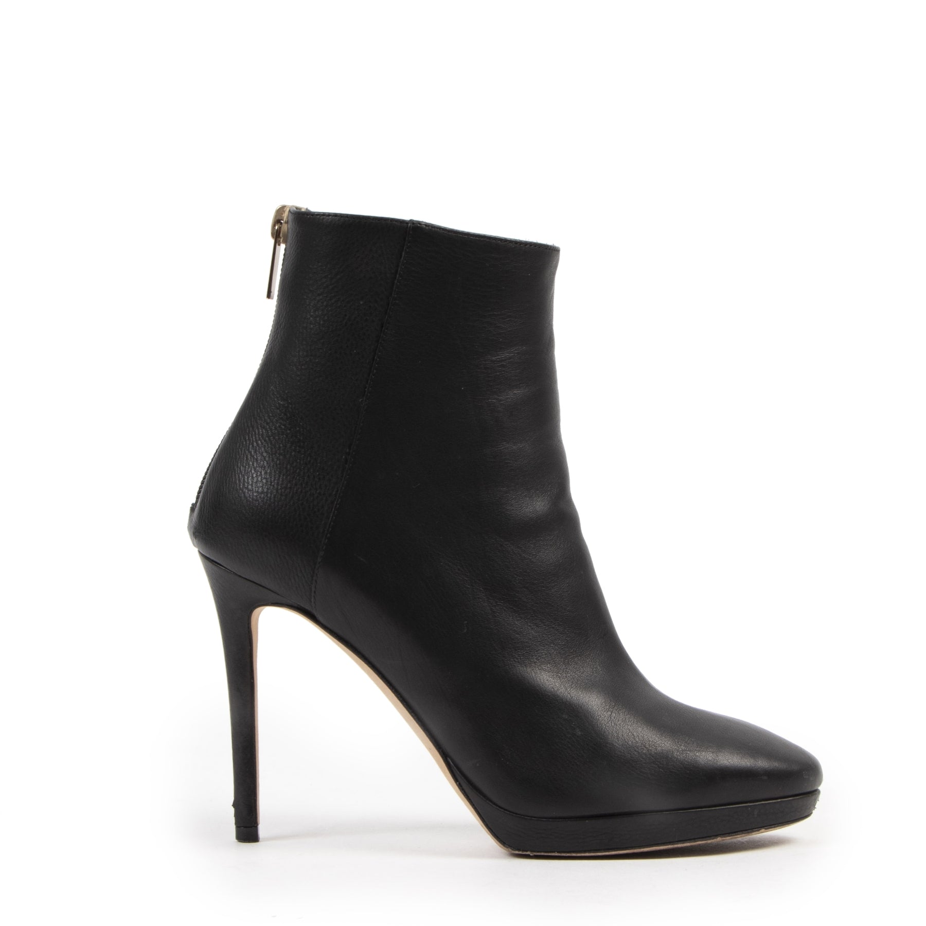 Authentieke Tweedehands Jimmy Choo Harvey 100 Black Leather Ankle Boots - Size 36,5 juiste prijs veilig online shoppen luxe merken webshop winkelen Antwerpen België mode fashion
