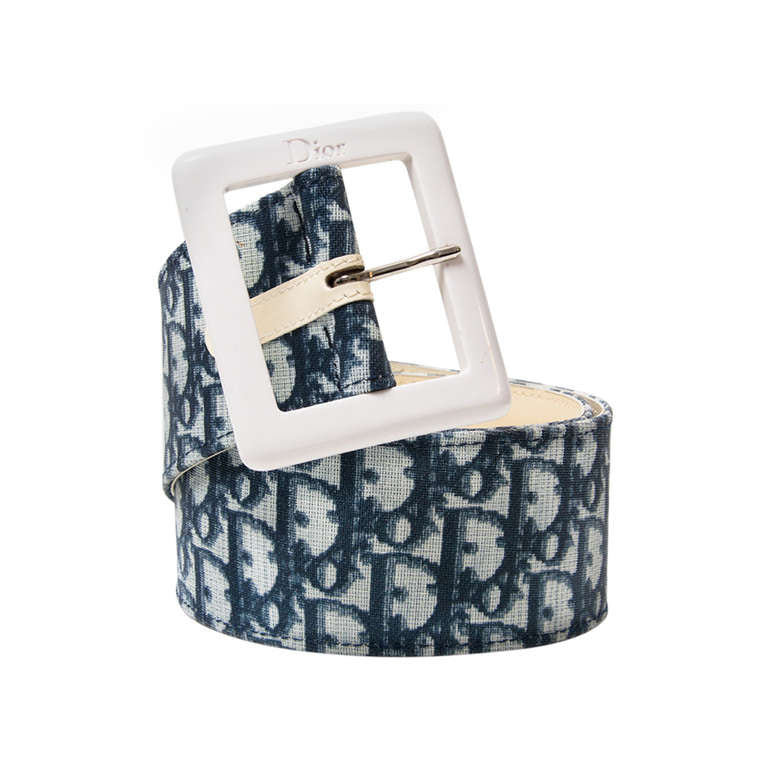 Secondhand Christian Dior monogram blue grey belt online labellov safe secure webshop buy authentic designer vintage luxury brands
