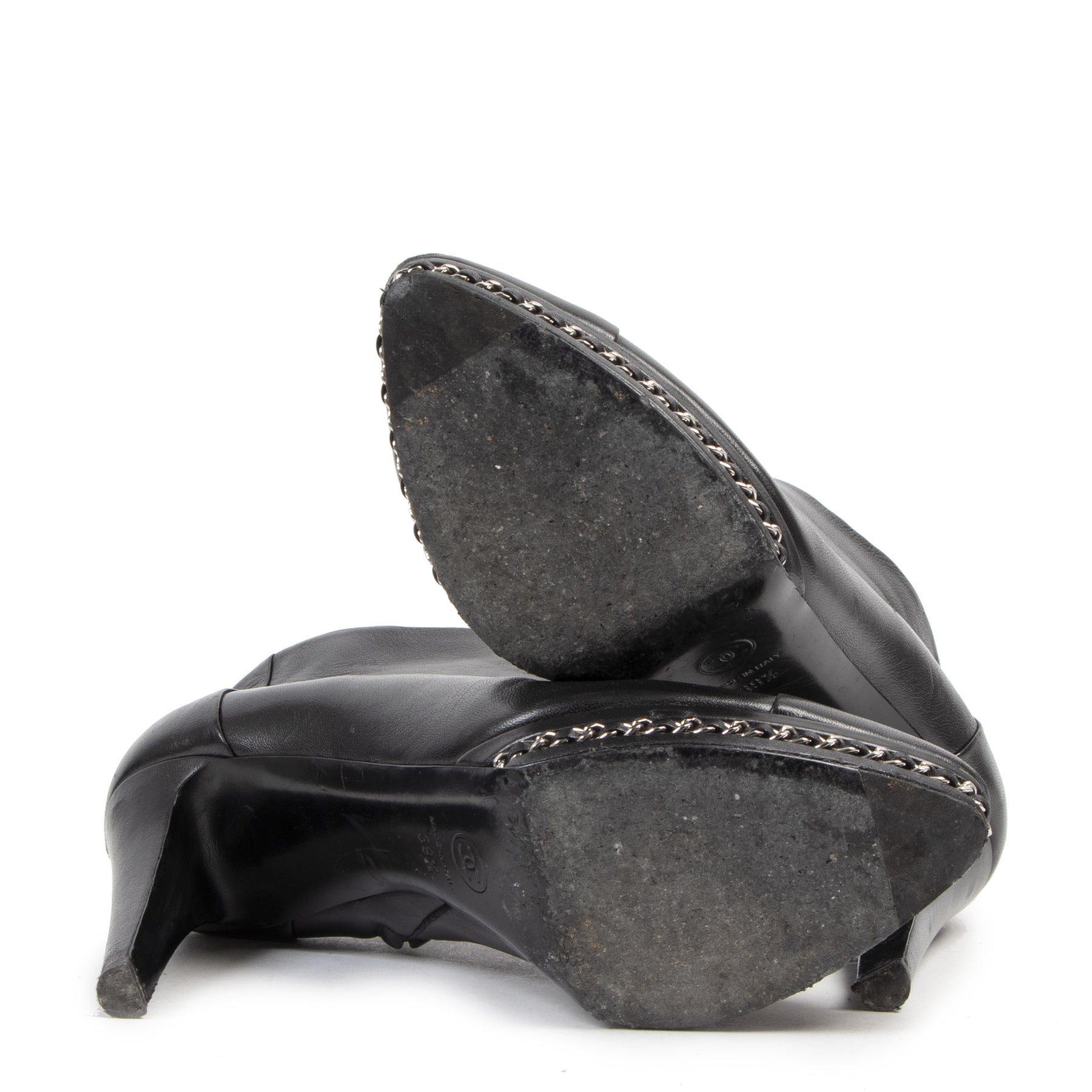 Authentique seconde-main vintage Chanel Black Leather Ankle Booties - Size 39,5 achète en ligne webshop LabelLOV