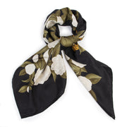 Authentic second-hand vintage Chanel Black Floral Silk Scarf buy online webshop LabelLOV