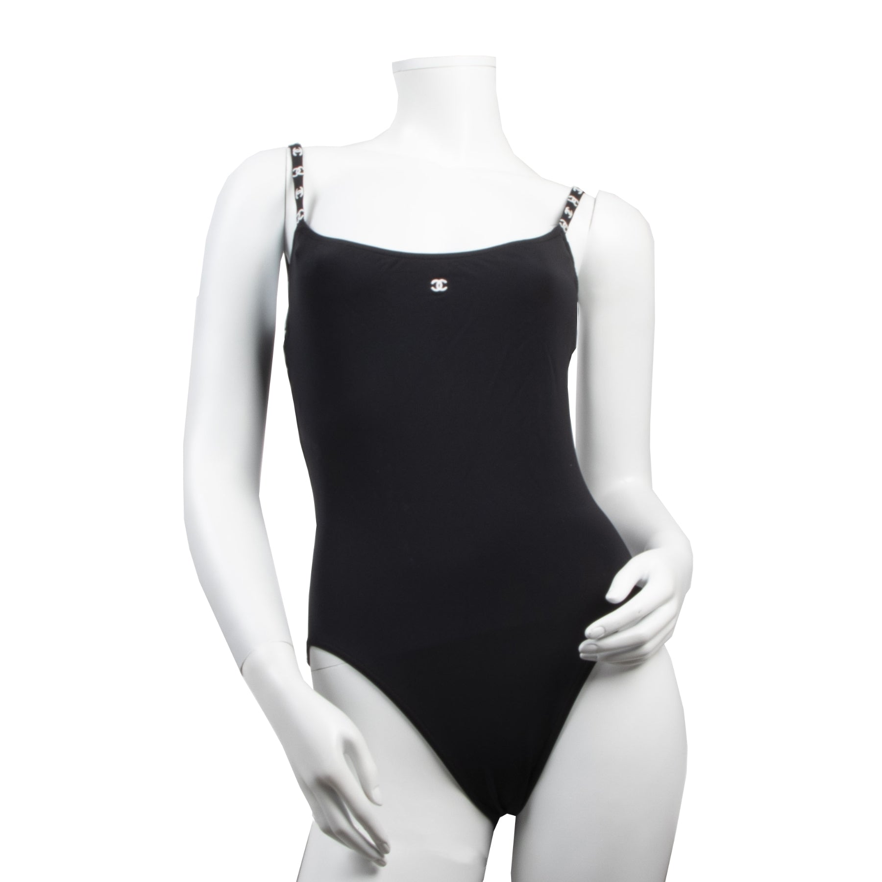 Authentic secondhand Chanel Black Logo Swimsuit - Size FR 40 designer clothing clothes luxury vintage webshop fashion safe secure online shopping