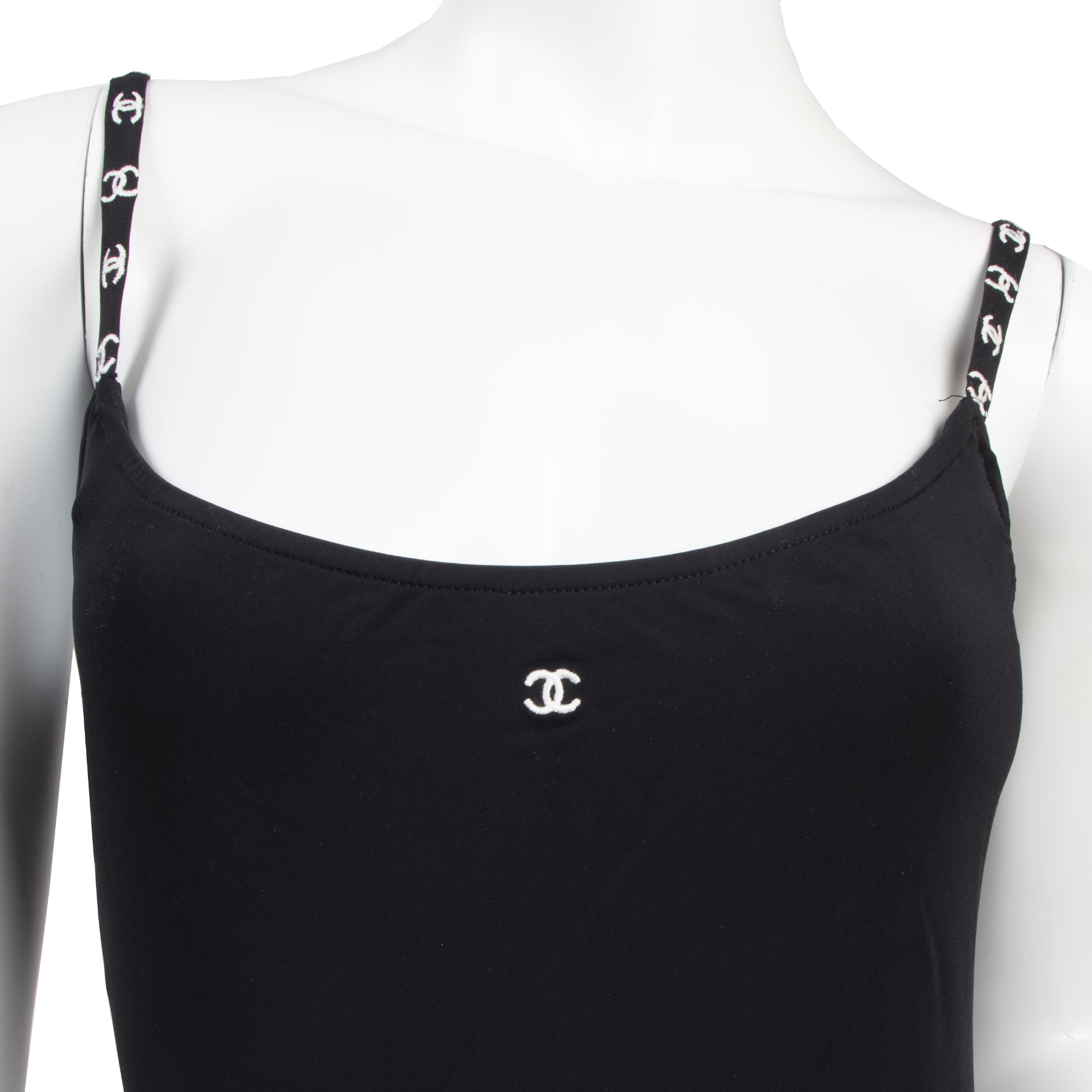 Authentieke Tweedehands Chanel Black Logo Swimsuit - Size FR 40 juiste prijs veilig online shoppen luxe merken webshop winkelen Antwerpen