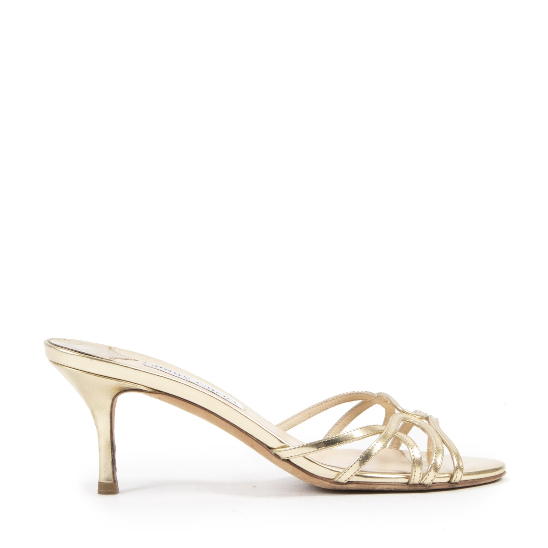 Authentieke Tweedehands Jimmy Choo Gold Heeled Sandals - Size 37 juiste prijs veilig online shoppen luxe merken webshop